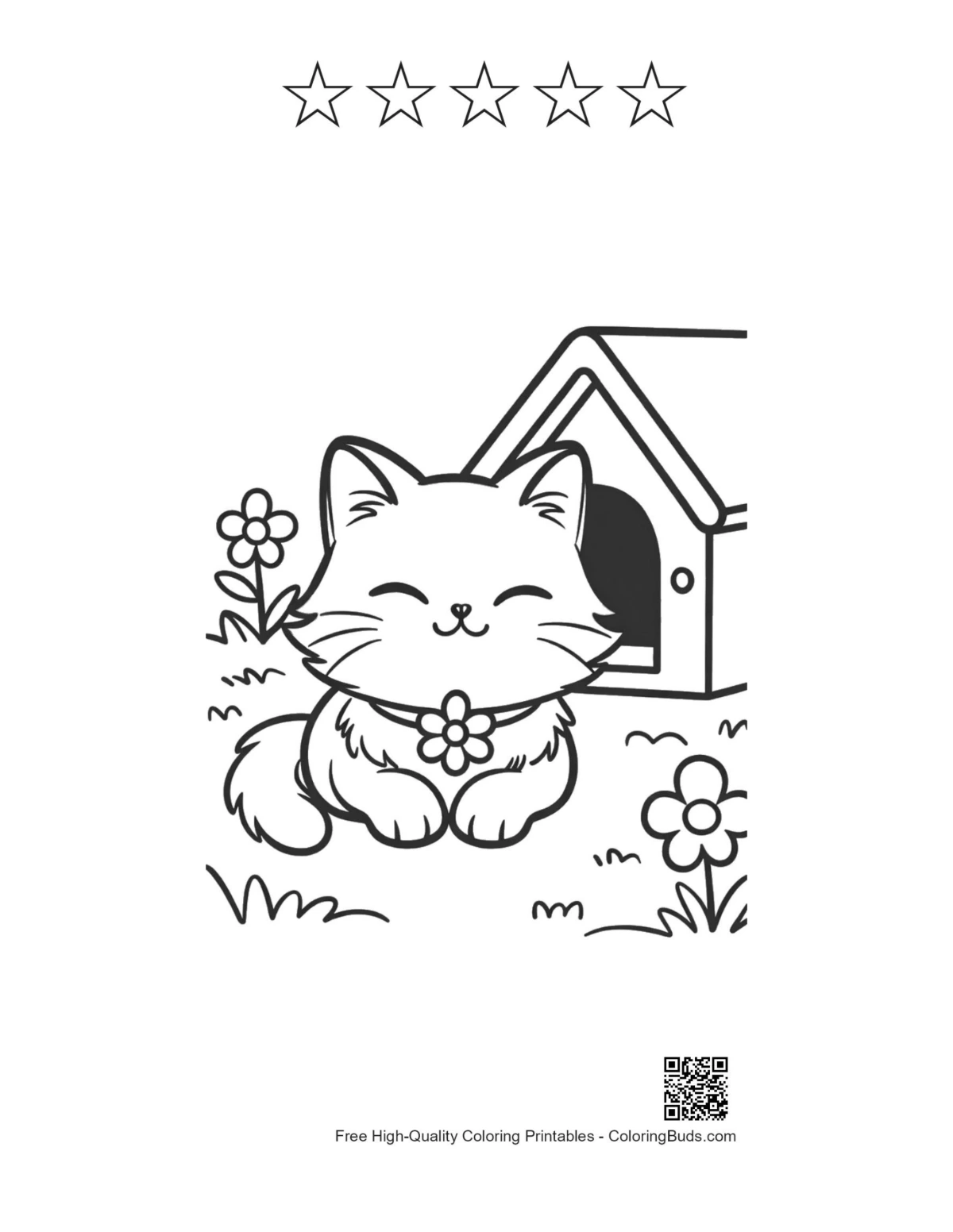 Happy Maine Coon kitten printable with 5 star outlines