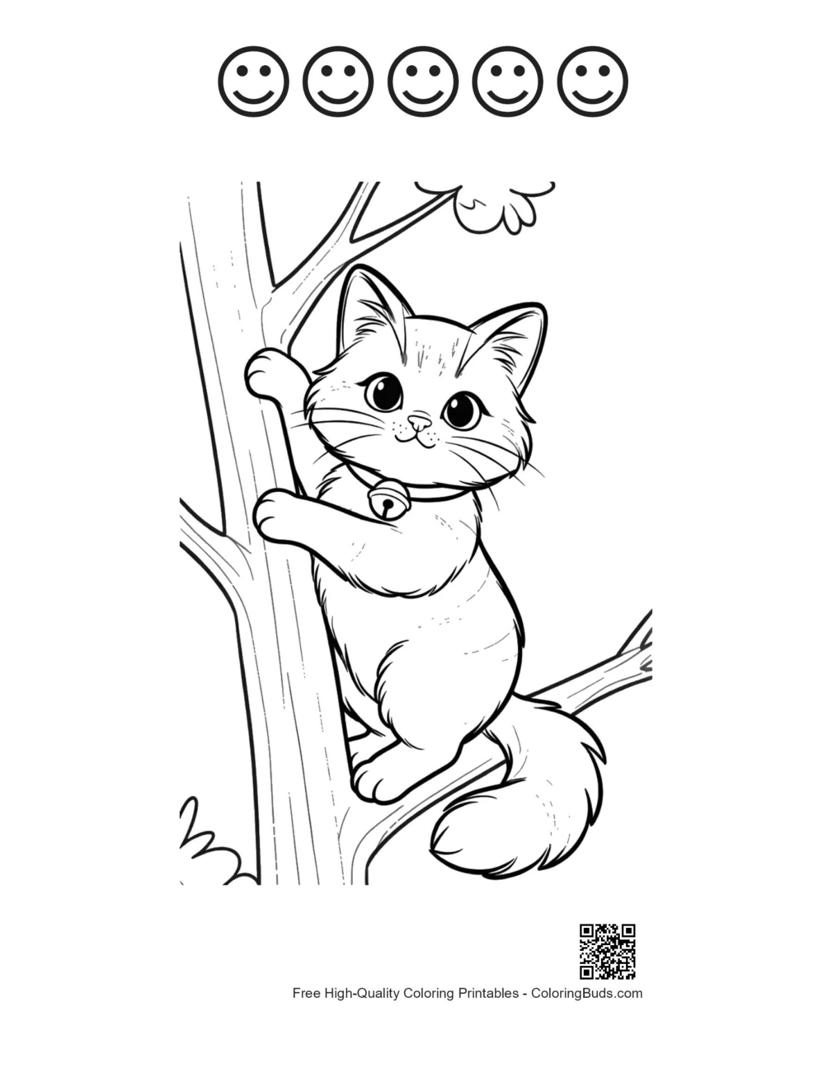 Printable Maine Coon kitten climbing with happy faces