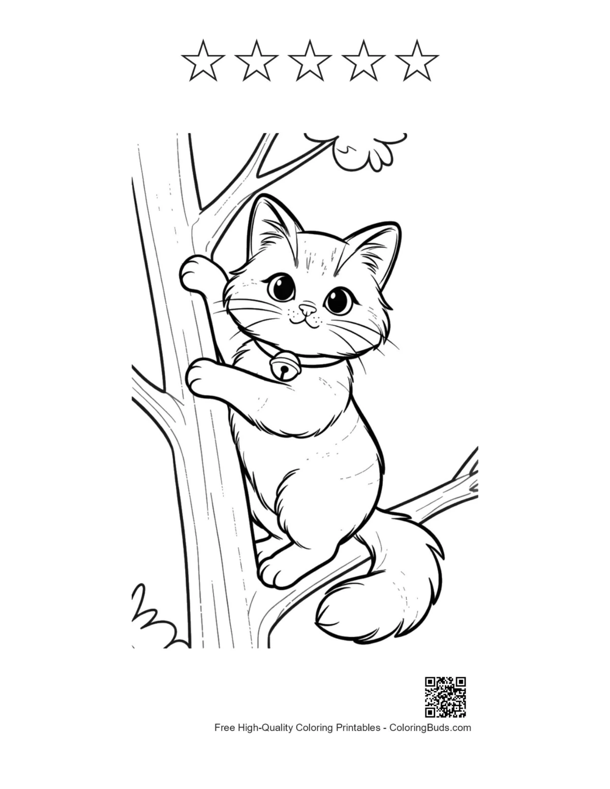 Maine Coon coloring page kitten tree with star outlines