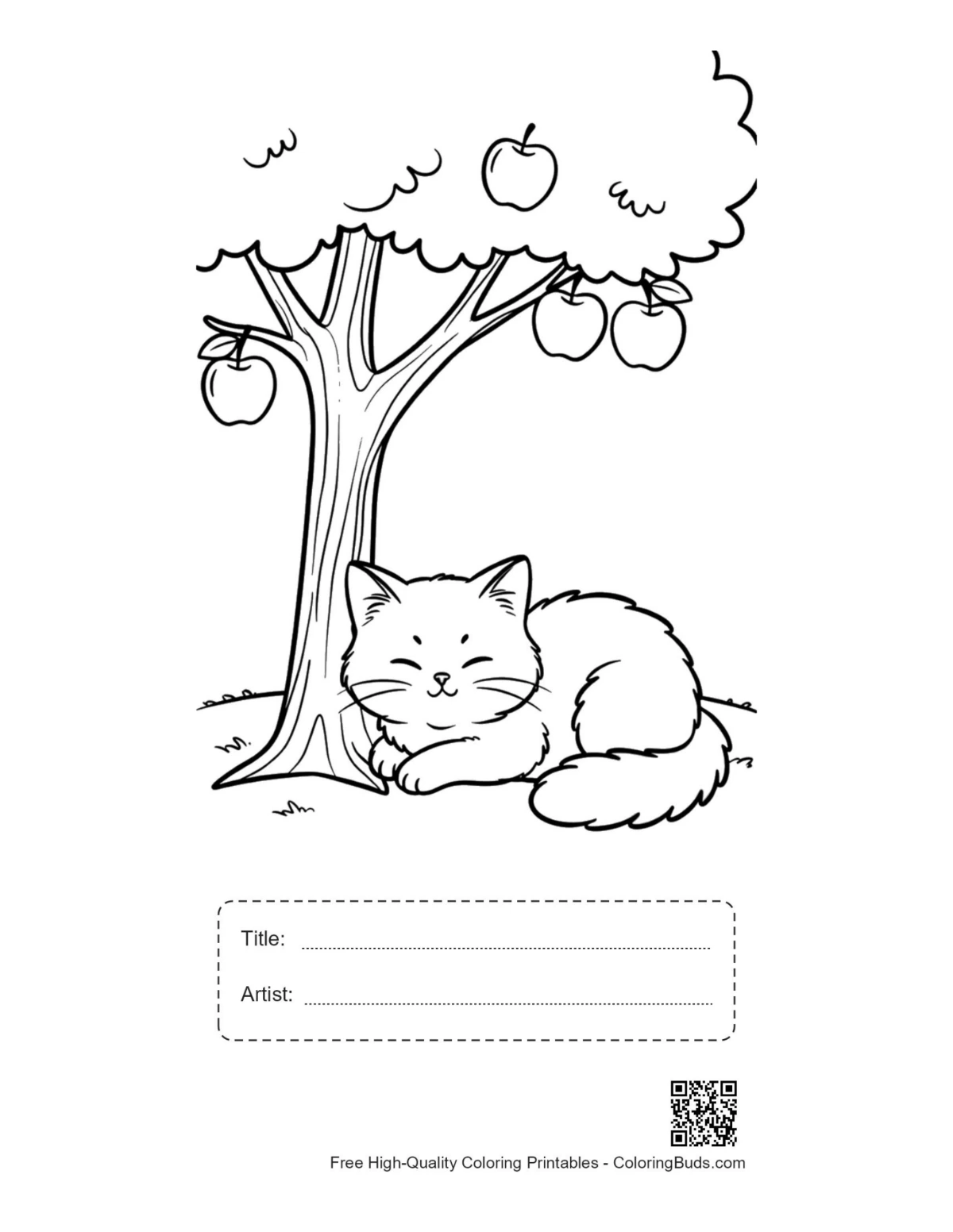 Printable Maine Coon kitten scene with title artist box