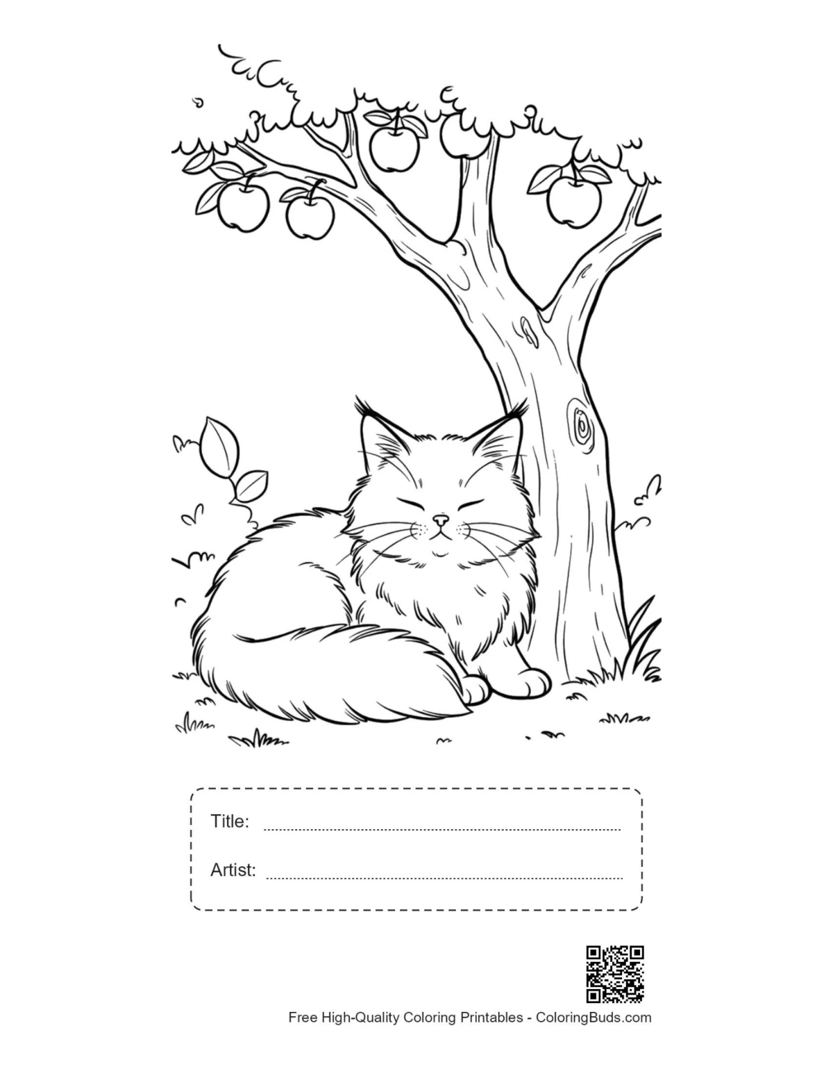 Maine Coon kitten line art printable with title box