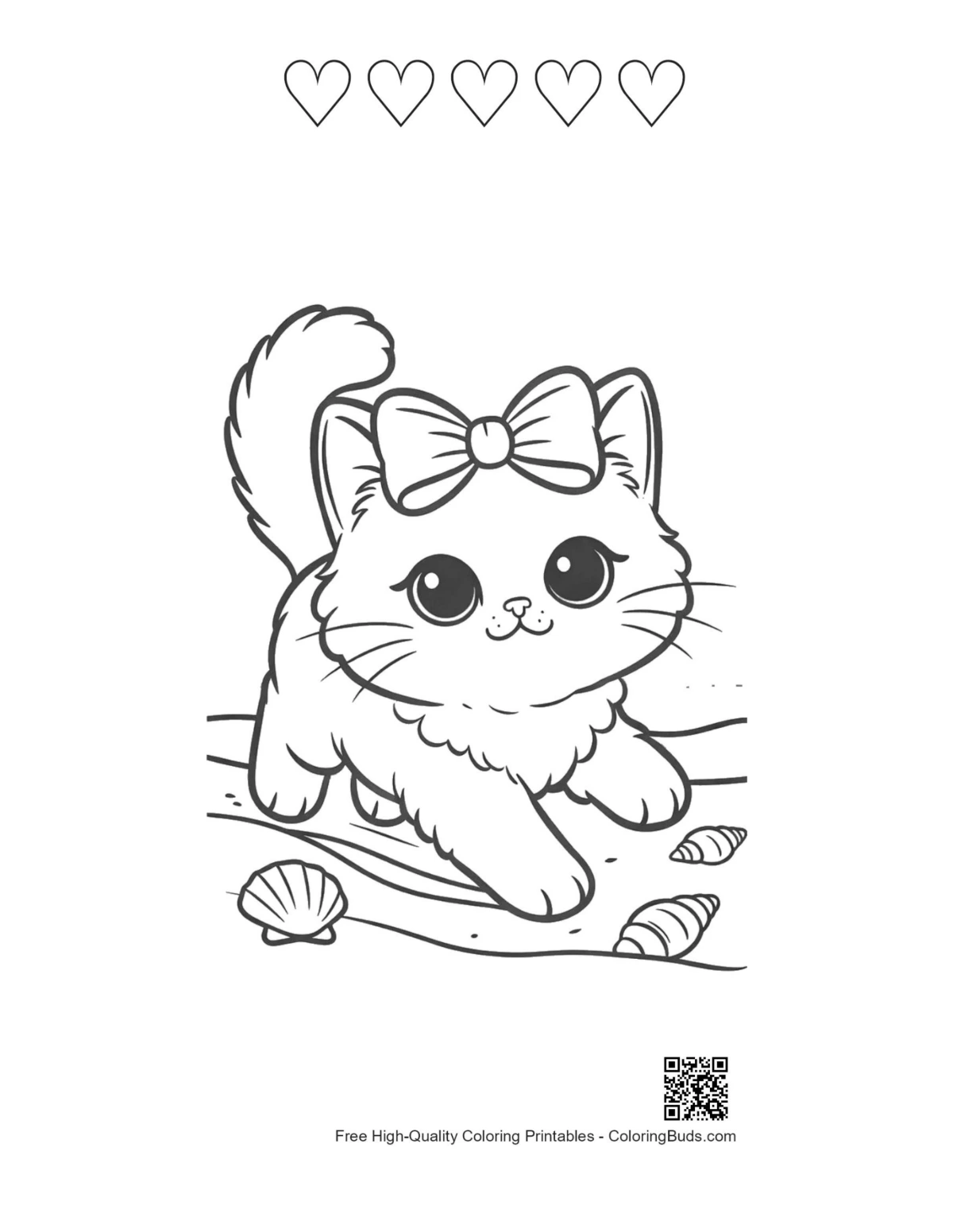Maine Coon with 5 heart outlines coloring page