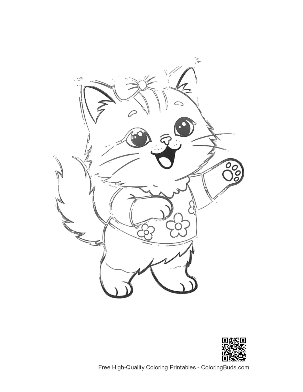 Smiling Maine Coon kitten in cozy shirt coloring page