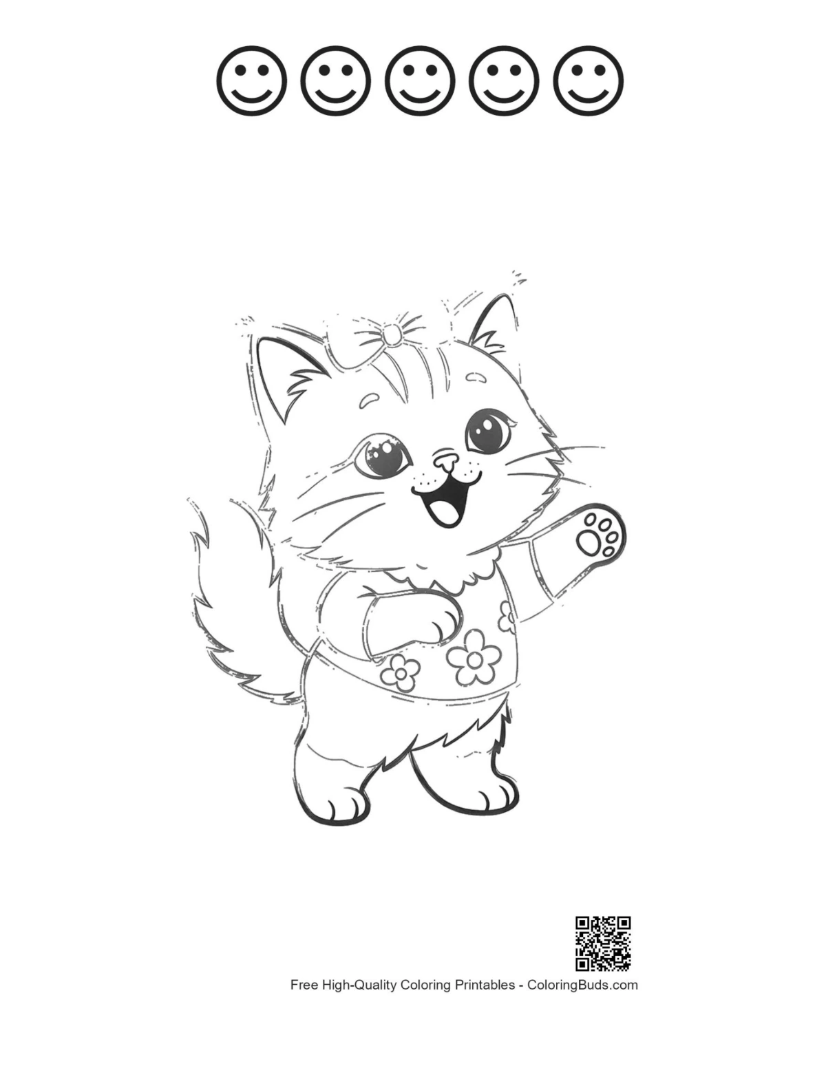 Smiling Maine Coon kitten coloring with happy faces