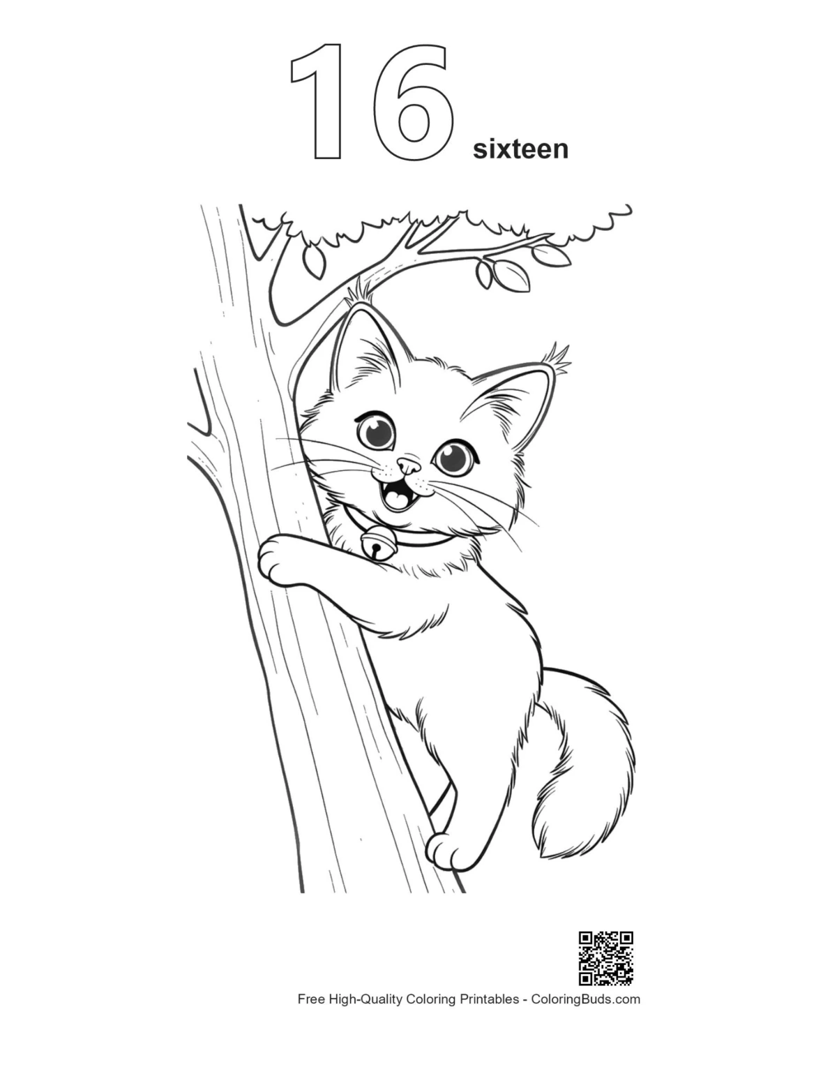 Maine Coon kitten tree trunk coloring page outline #16