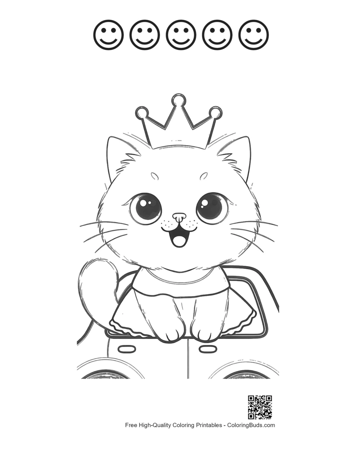 Persian kitten princess car 5 happy face outline art