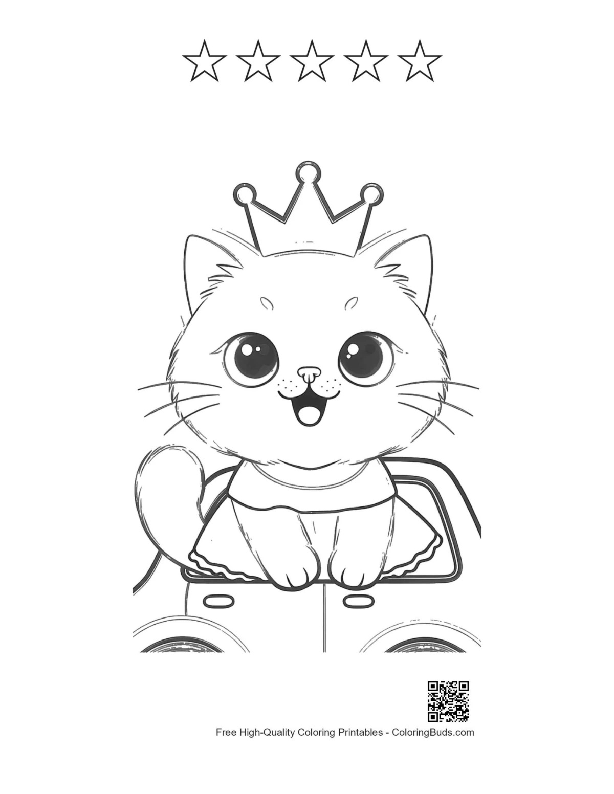 Cute Persian kitten car with 5 star outline printable