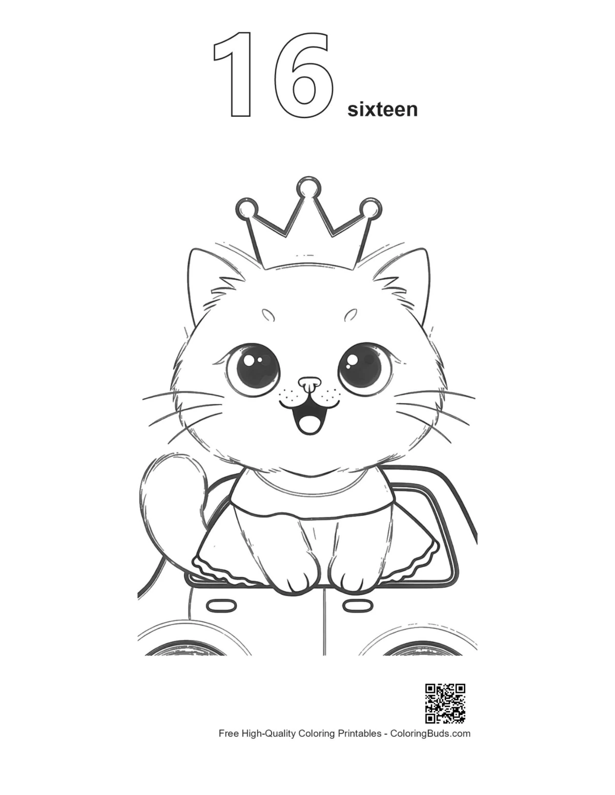 Persian kitten princess car outline number 16 printable