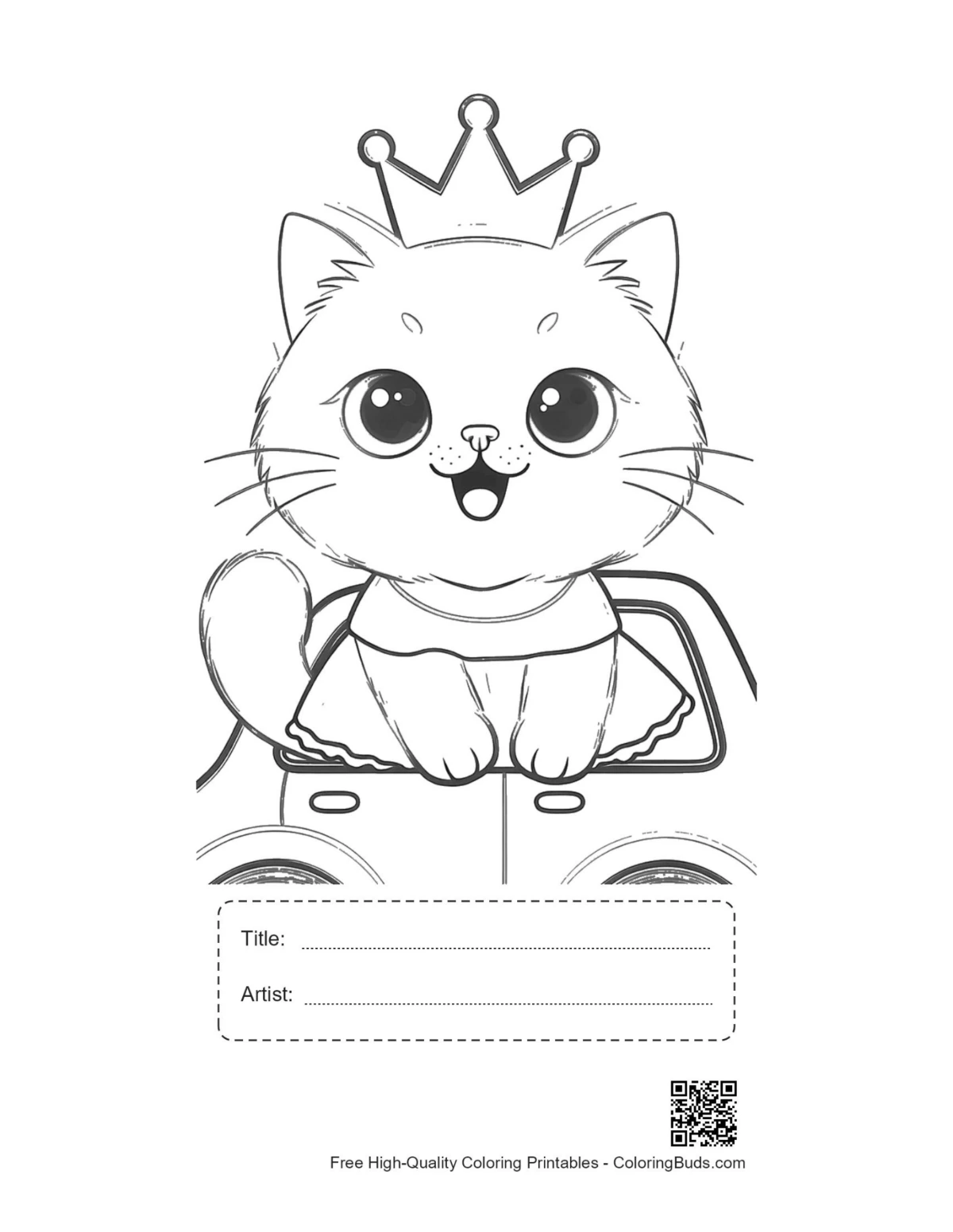 Cute Persian kitten princess car printable with title box