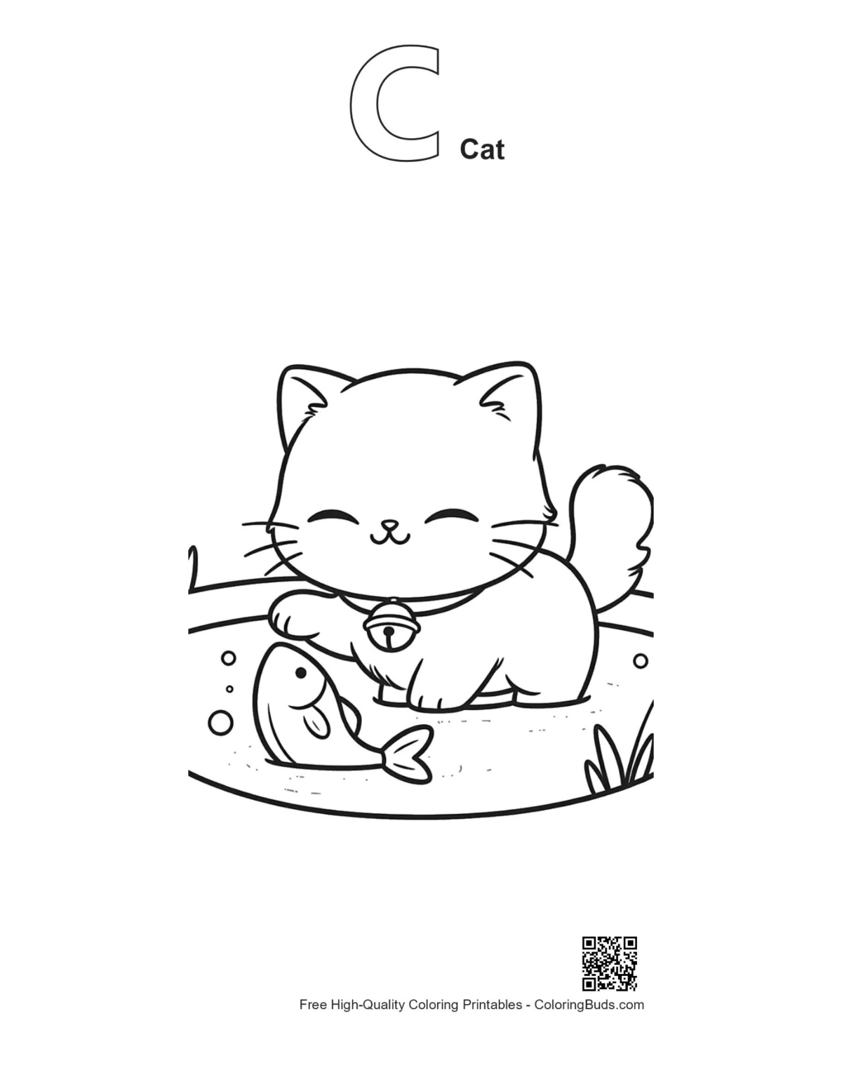 Persian kitten coloring page with alphabet C outline