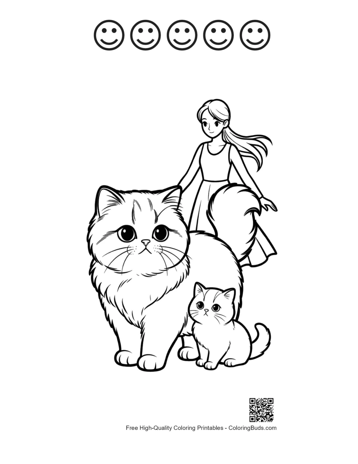 Happy faces outline with Persian cat girl