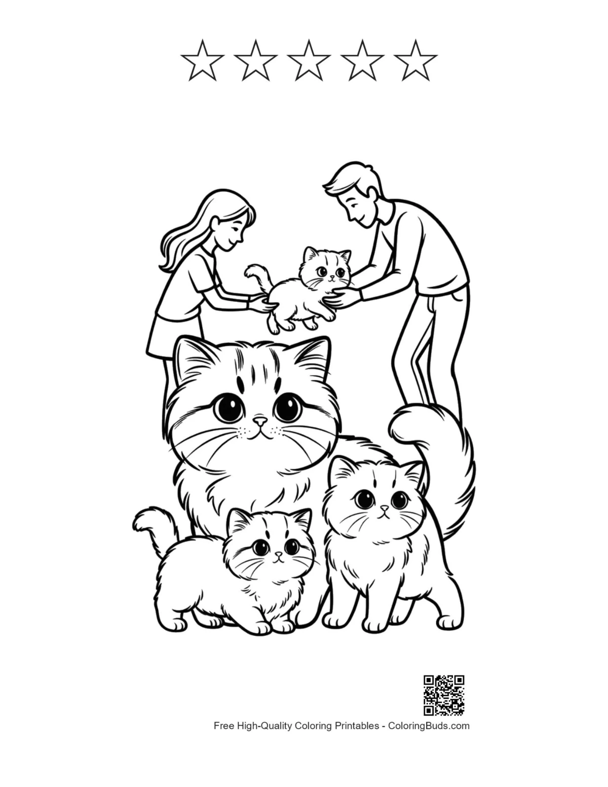 Persian cat family 5-star outline printable