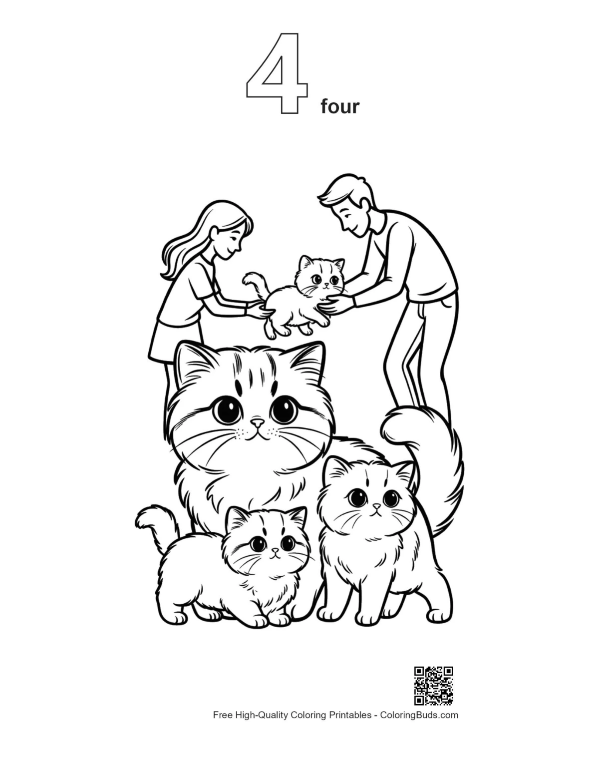 Persian cat family outline number 4 printable