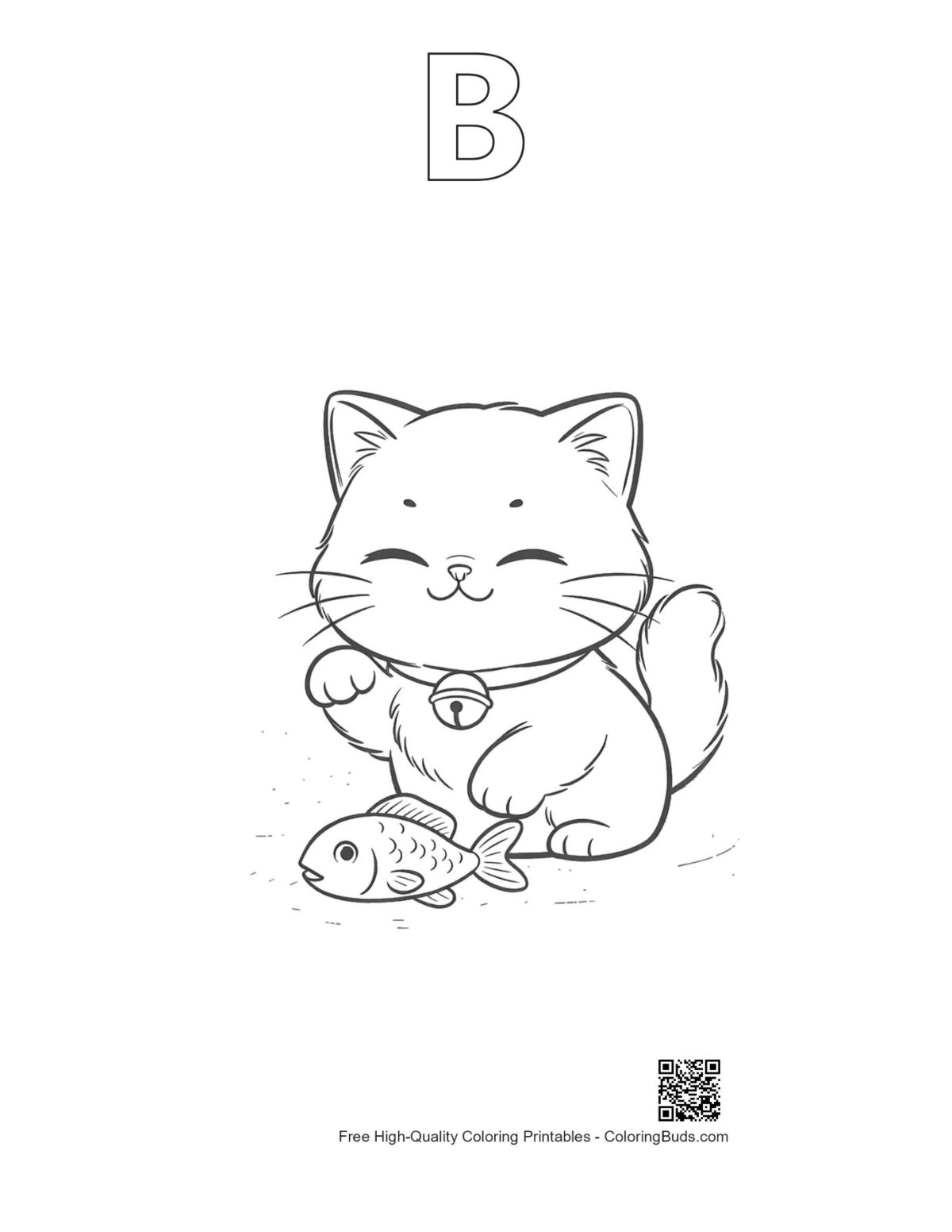 Persian kitten pond coloring page with alphabet B outline