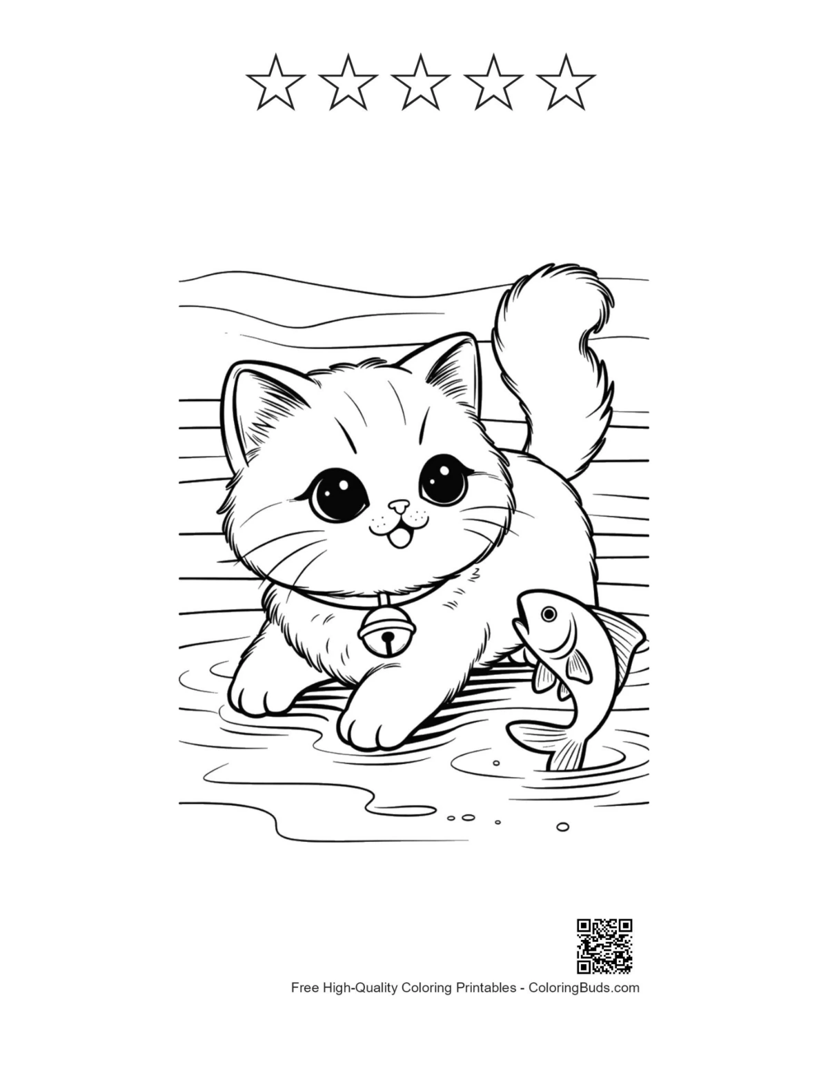 Persian kitten coloring with 5 star outlines printable