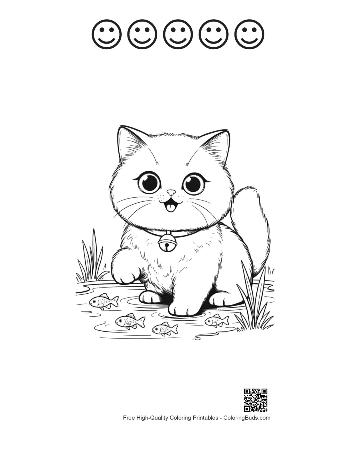 Persian kitten pond printable 5 happy faces outline