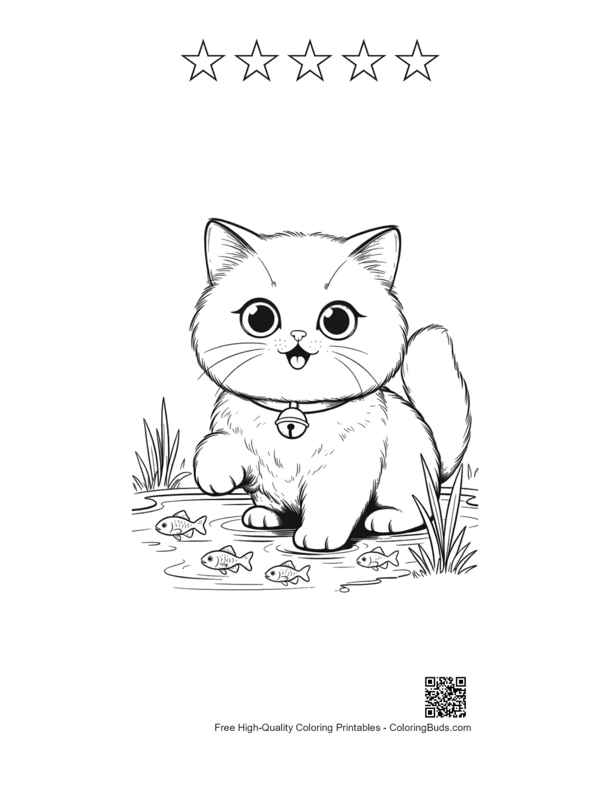 Persian kitten line art with 5 star outline printable