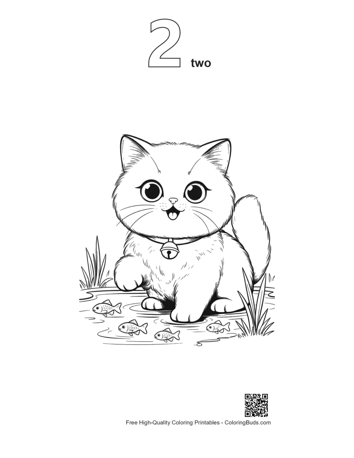 Persian kitten pond fish outline number 2 printable