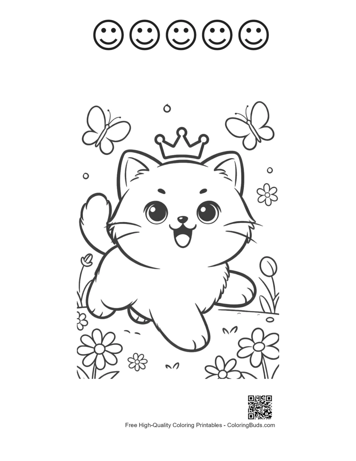 Persian kitten princess coloring with 5 happy faces