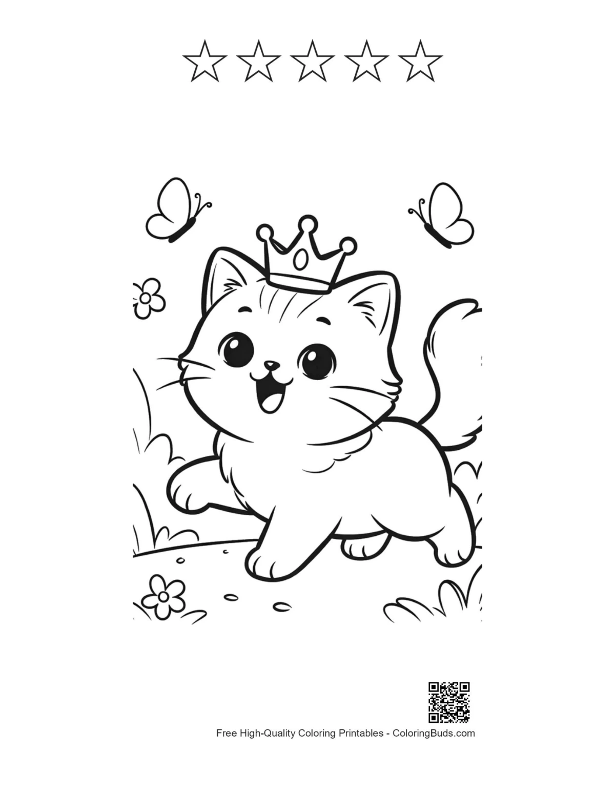 Persian princess cat coloring with 5 star outlines flower garden