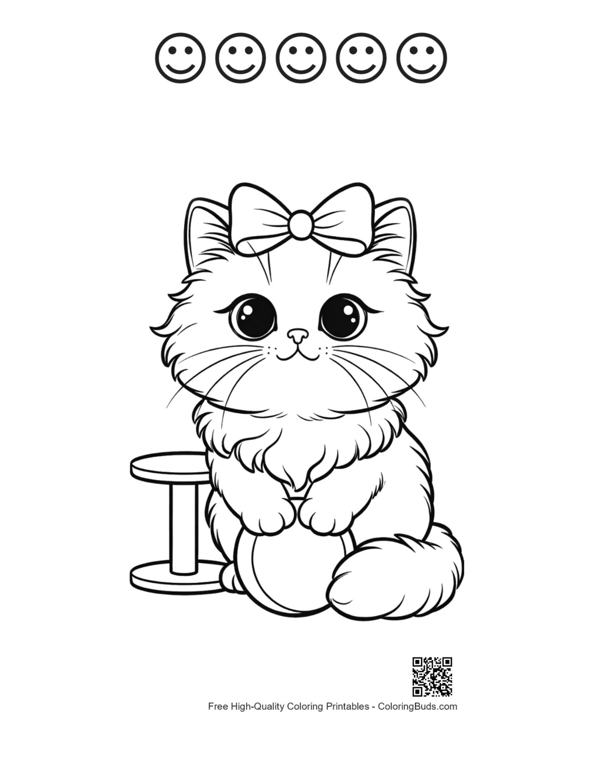 ภาพระบายสีลูกแมวเปอร์เซีย หน้ายิ้ม 5 อัน โบว์ใหญ่