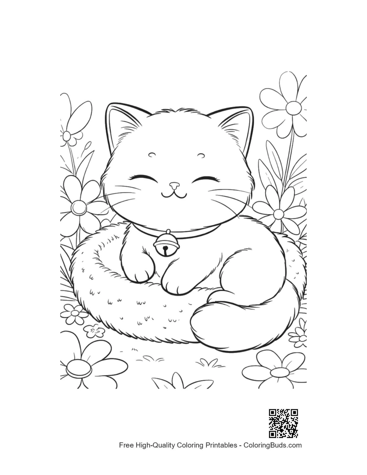 Small Persian kitten line art in basket bed printable