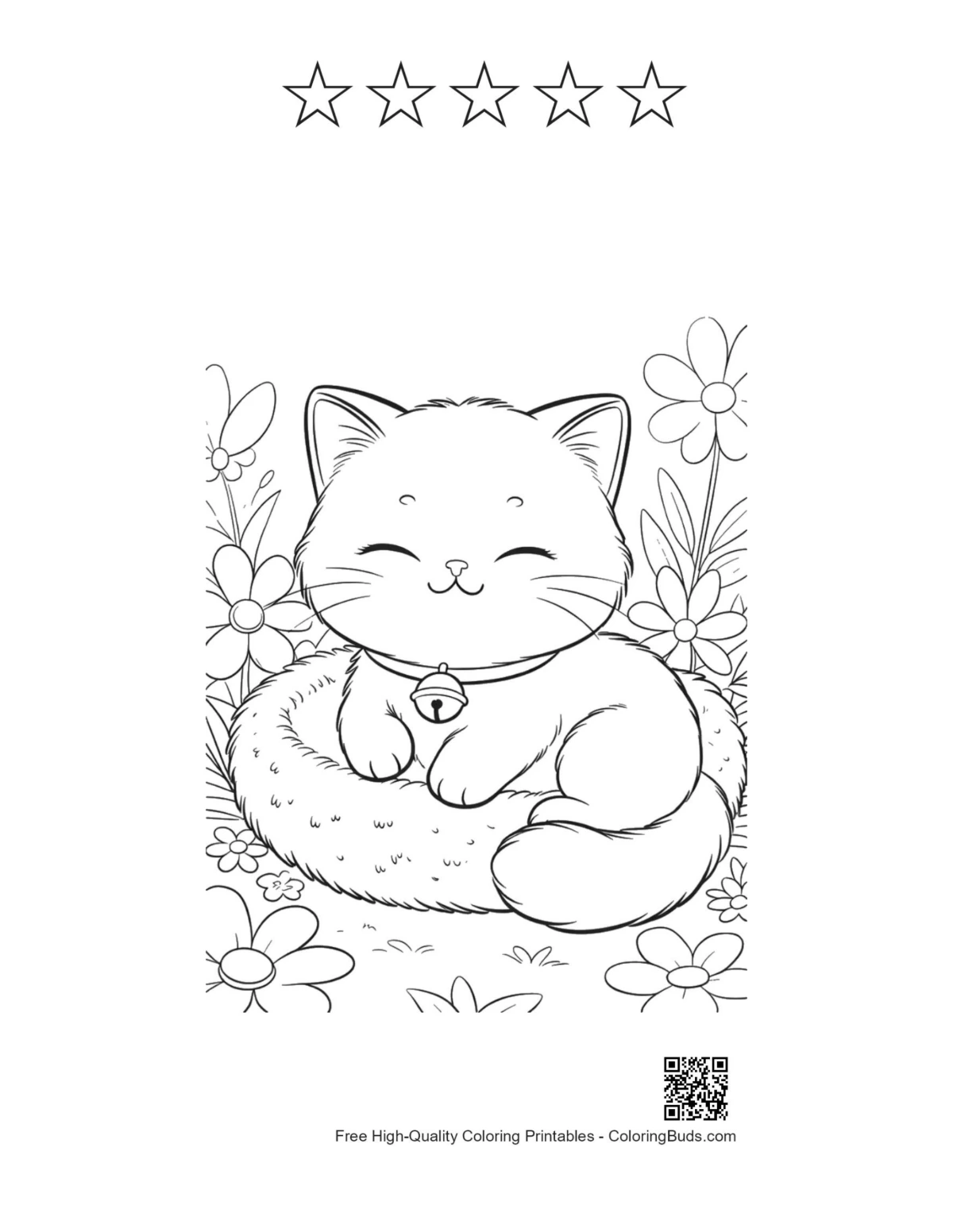 Persian kitten basket line art with 5 stars printable