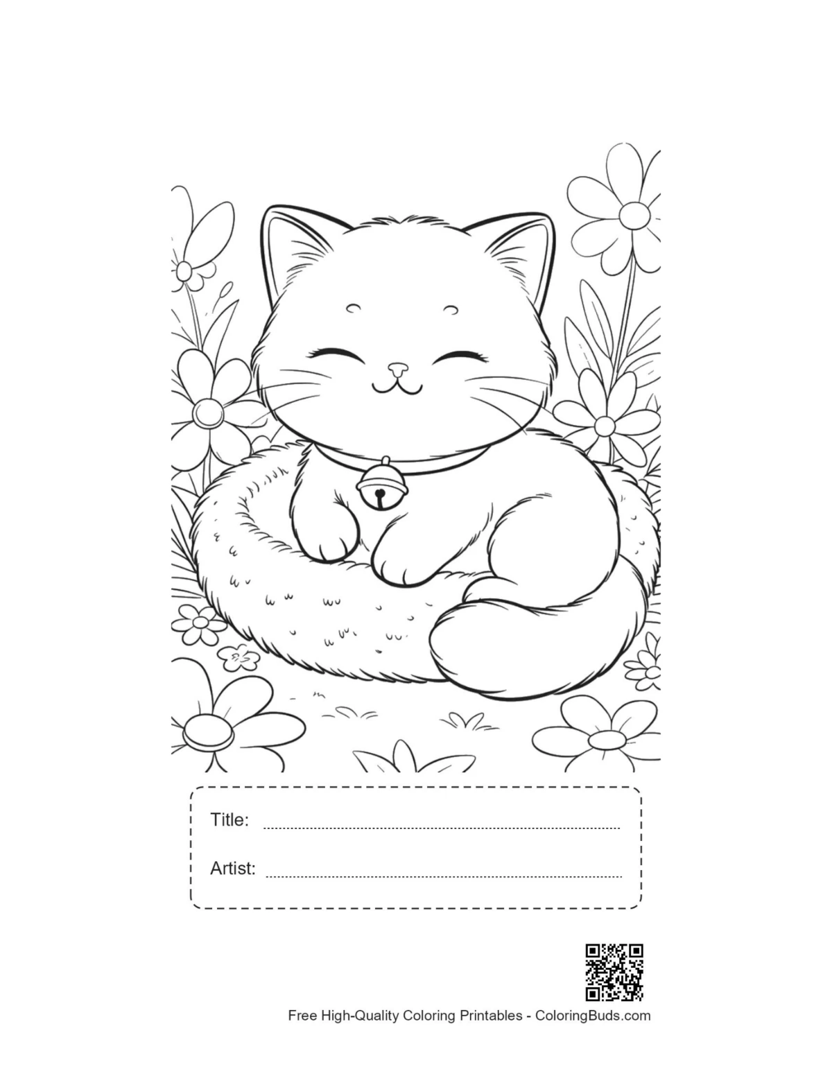Persian kitten basket bed line art with title printable