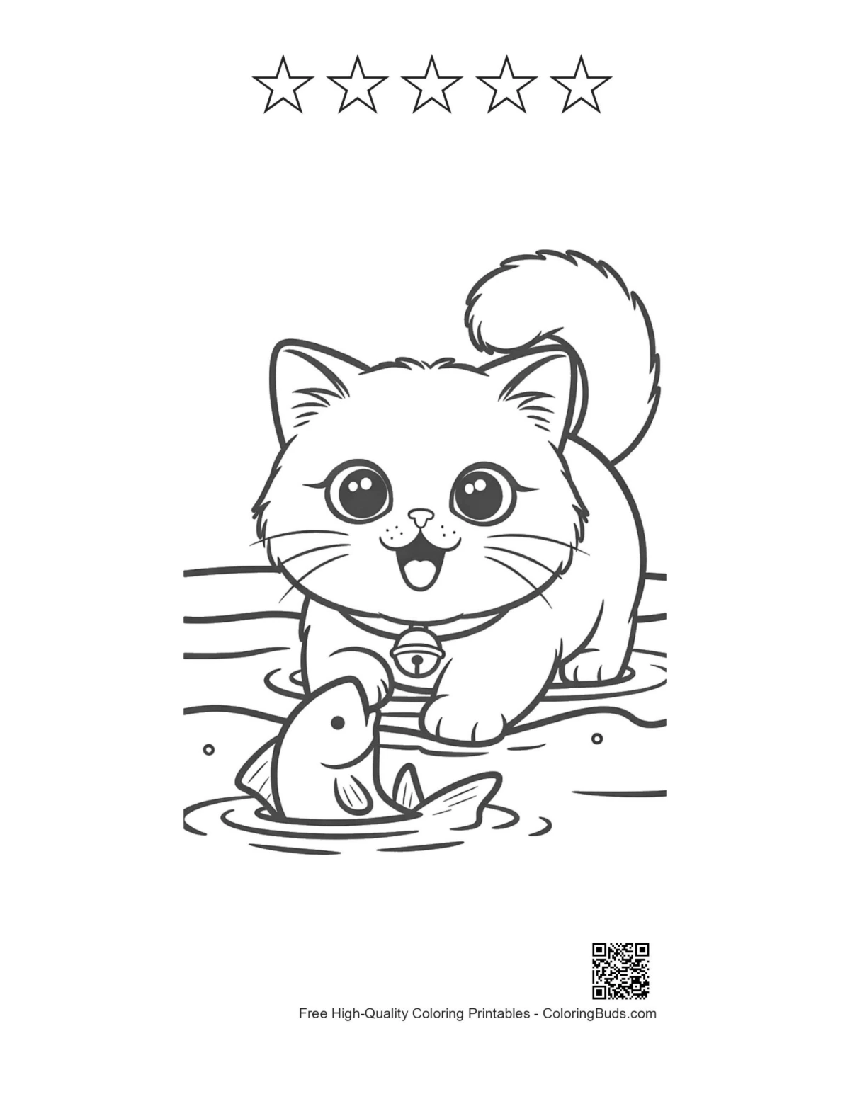 Smiling Persian kitten art with 5 star outlines