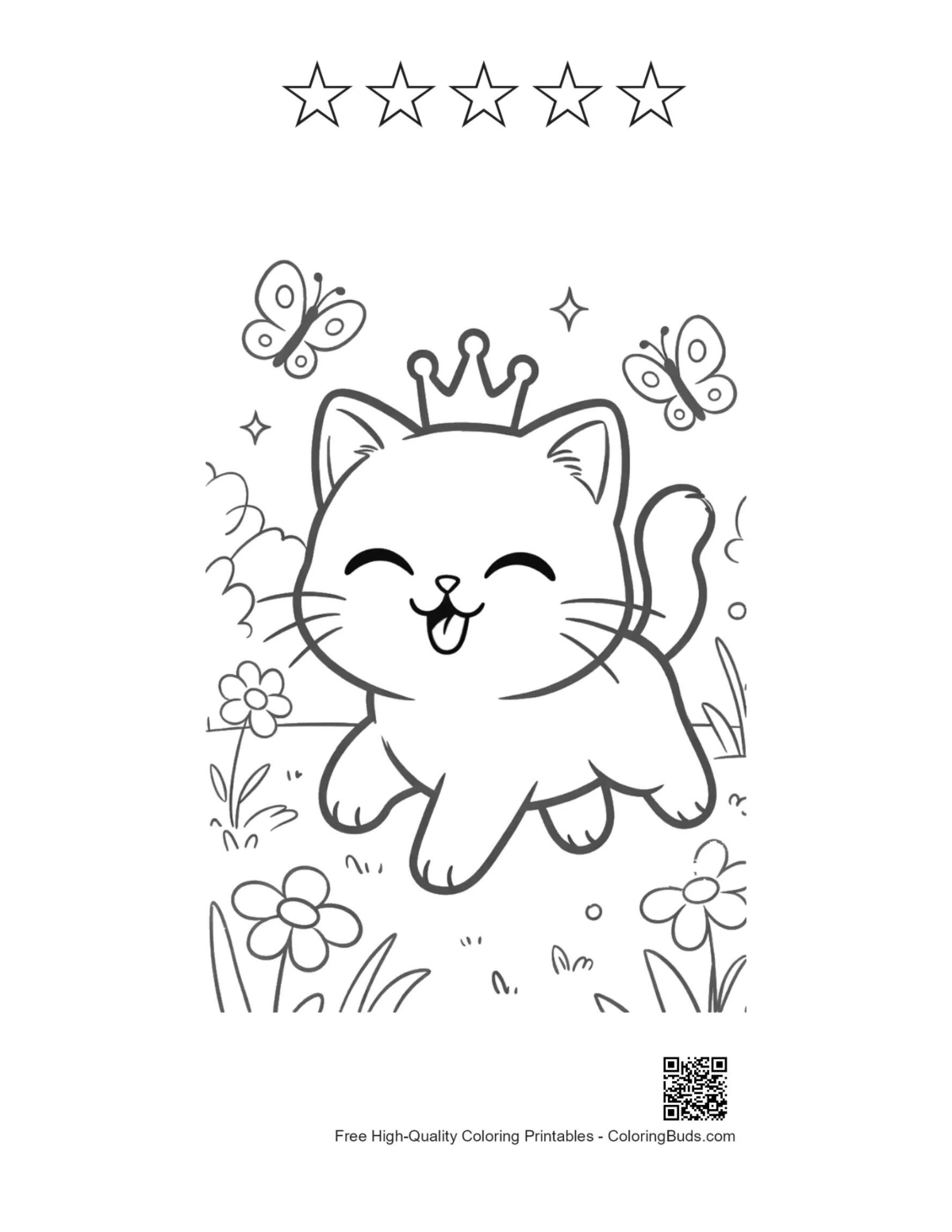 Smiling Persian kitten crown garden with 5 stars outline