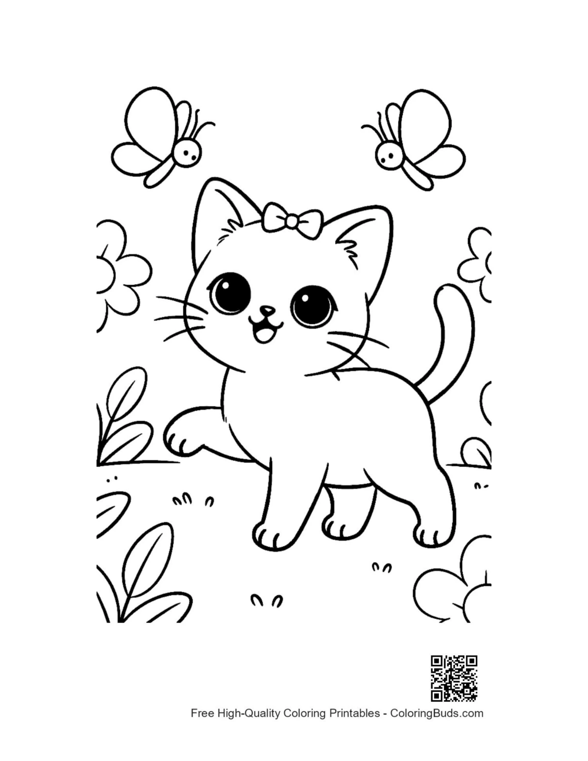 Cute Siamese kitten flower meadow coloring page printable