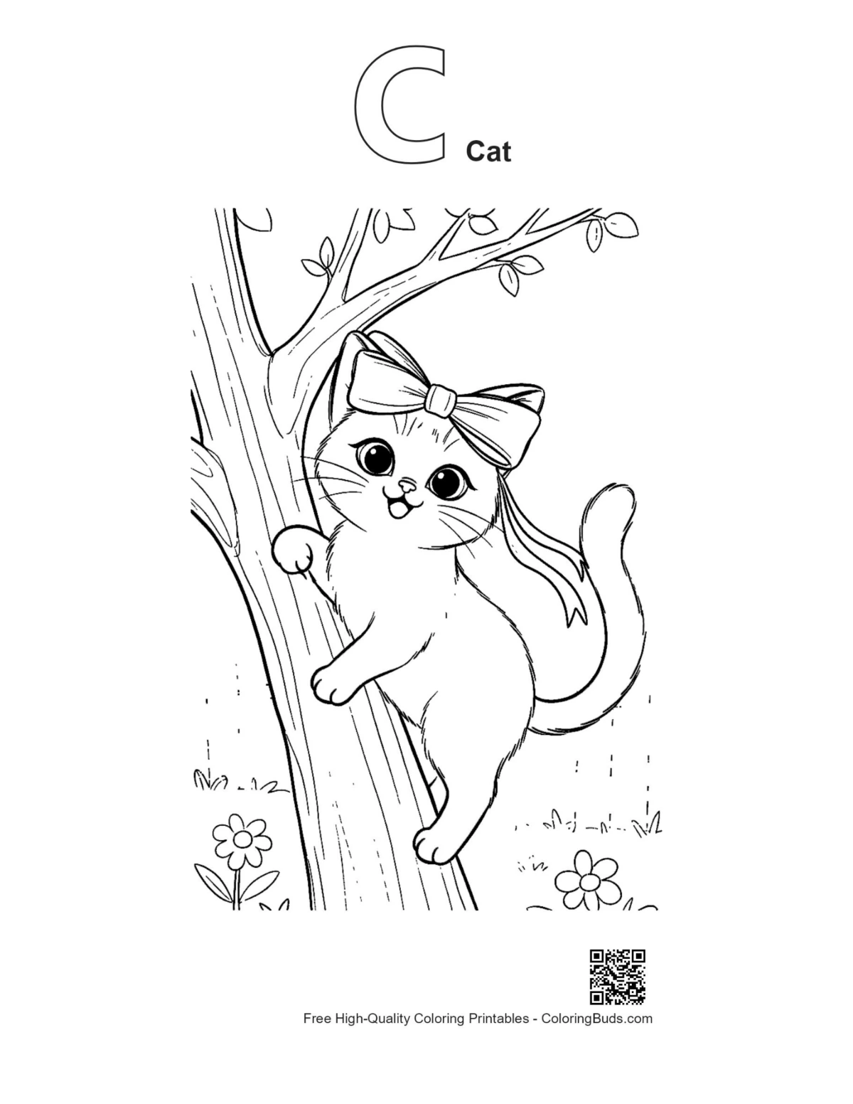 Siamese kitten tree coloring with C cat alphabet