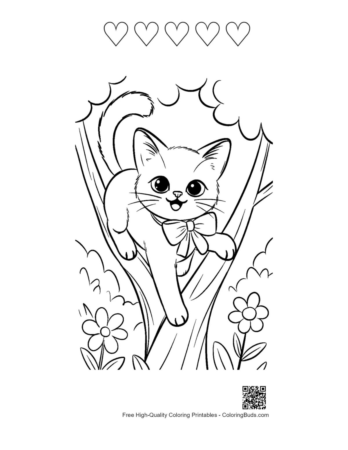 Siamese kitten adventure printable 5 heart outlines page