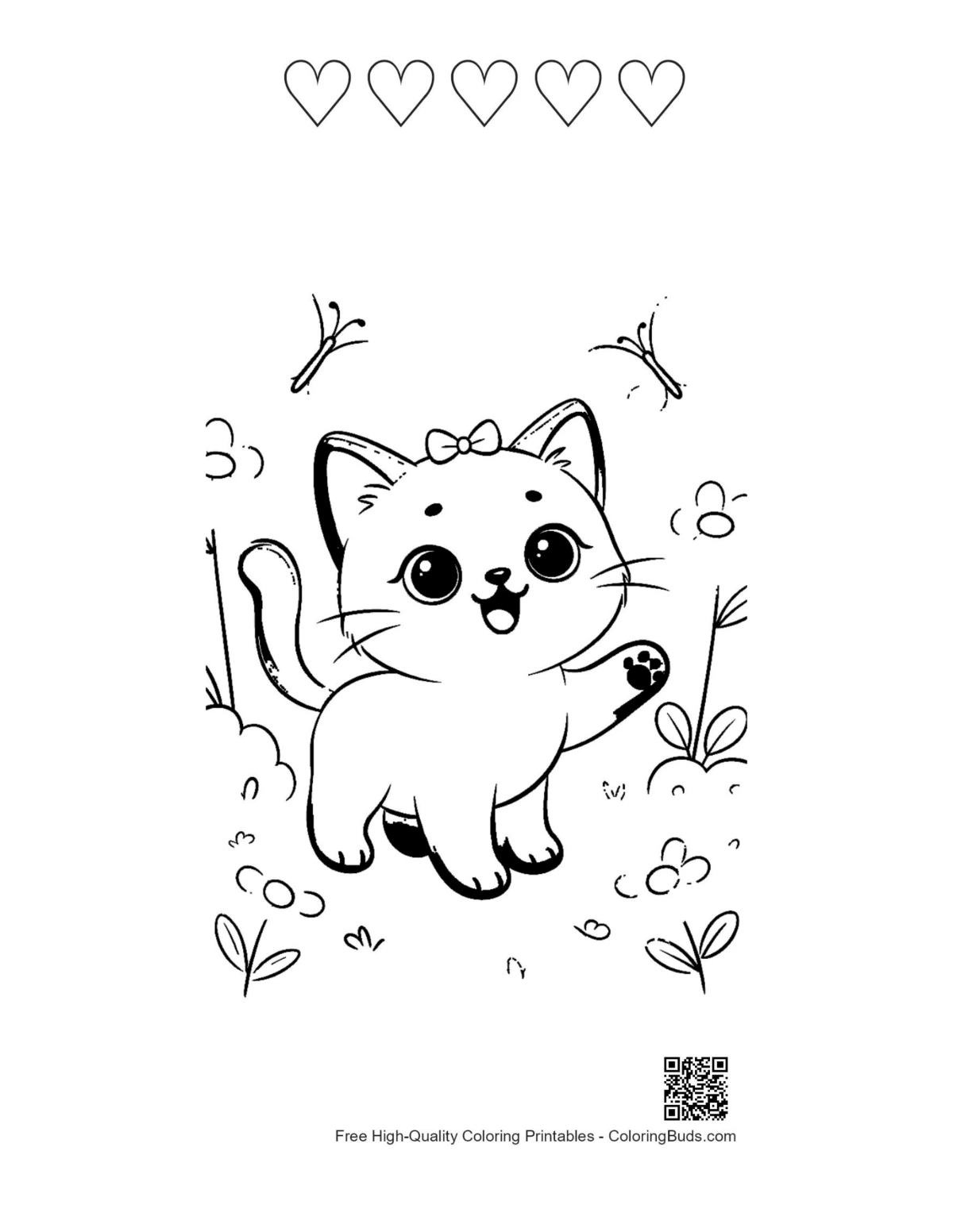 ลูกแมวสยามดอกไม้ฤดูร้อนพร้อมเส้นขอบหัวใจ พิมพ์ได้