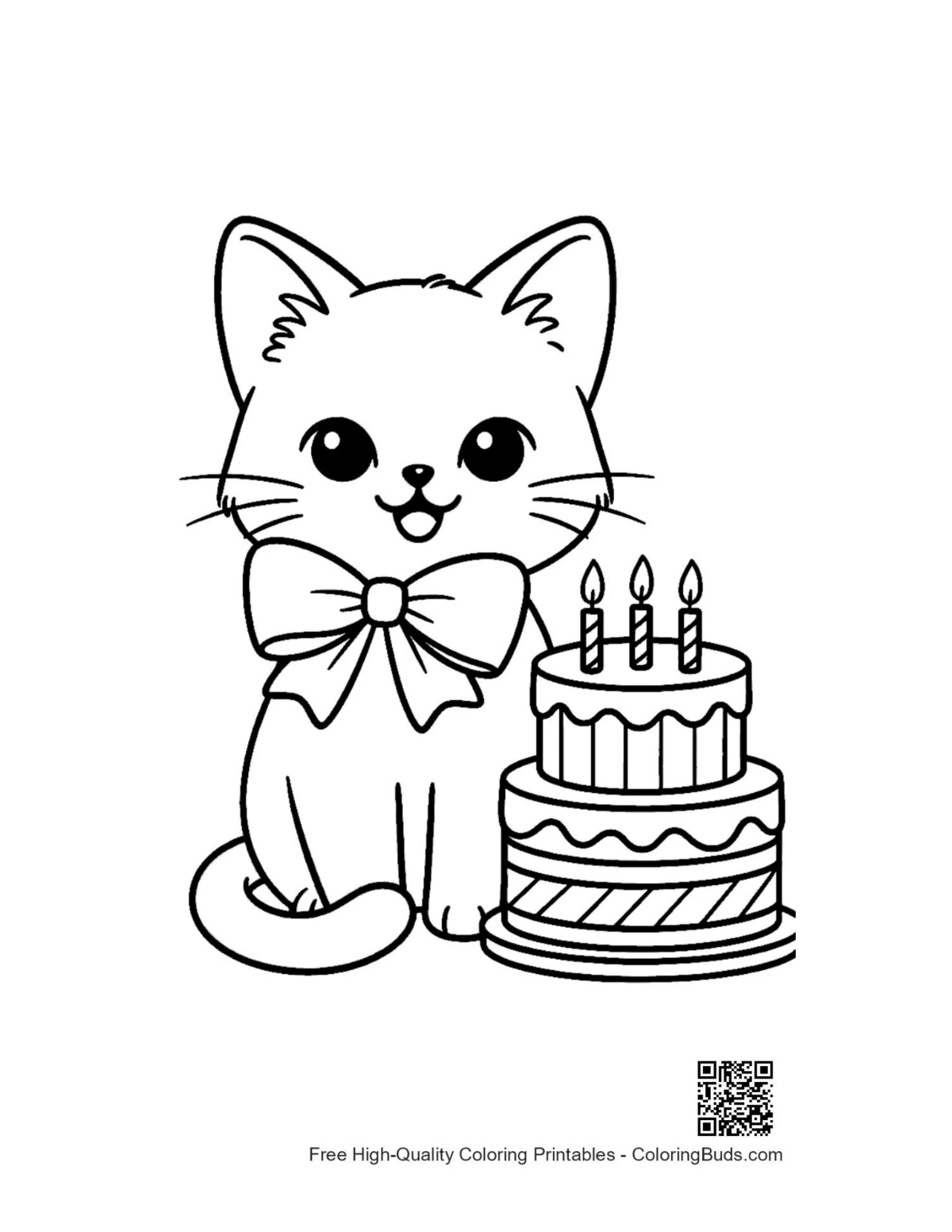 ภาพระบายสีลูกแมวสยามน่ารักกับเค้กวันเกิดหลายชั้น