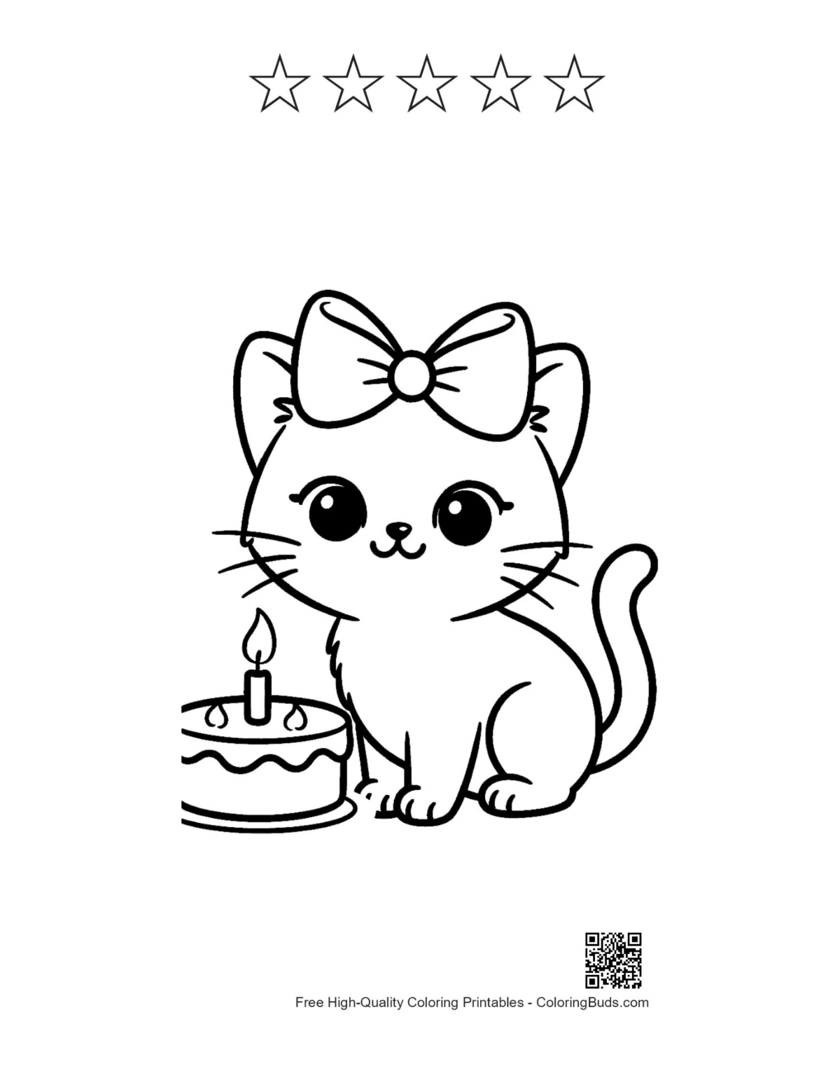 Siamese kitten cake printable with 5 stars outline