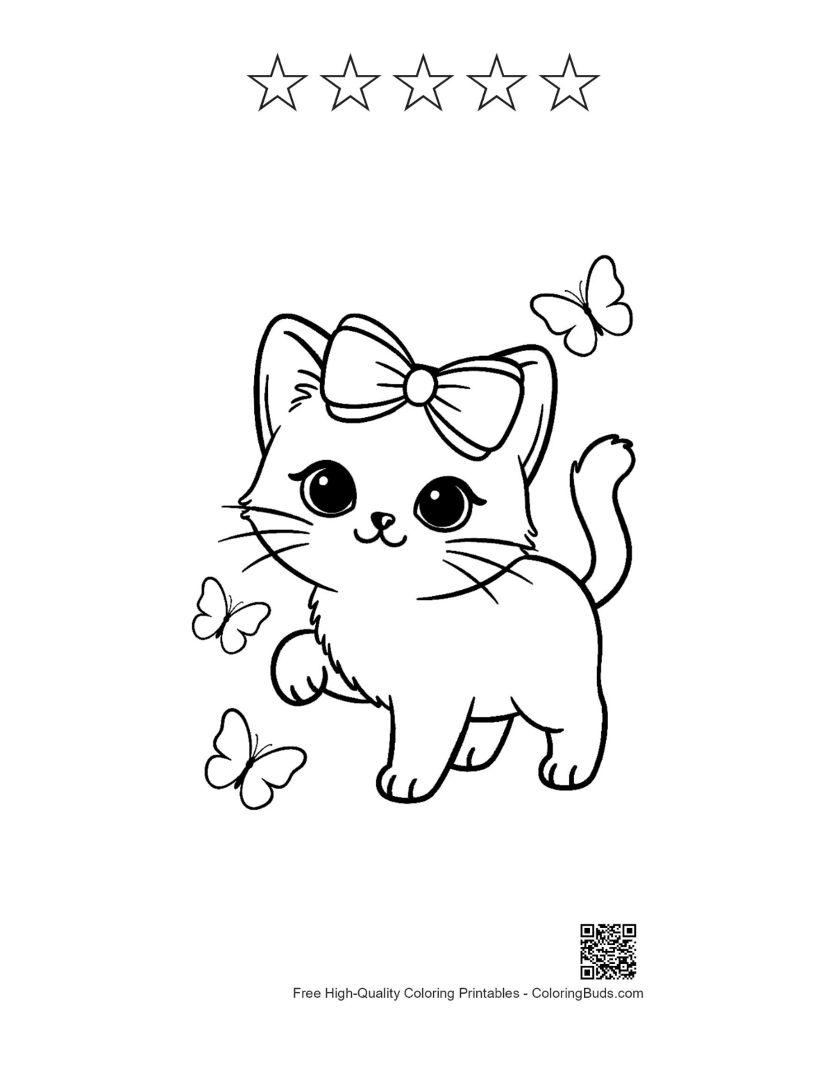 Siamese kitten coloring page with 5 star outline