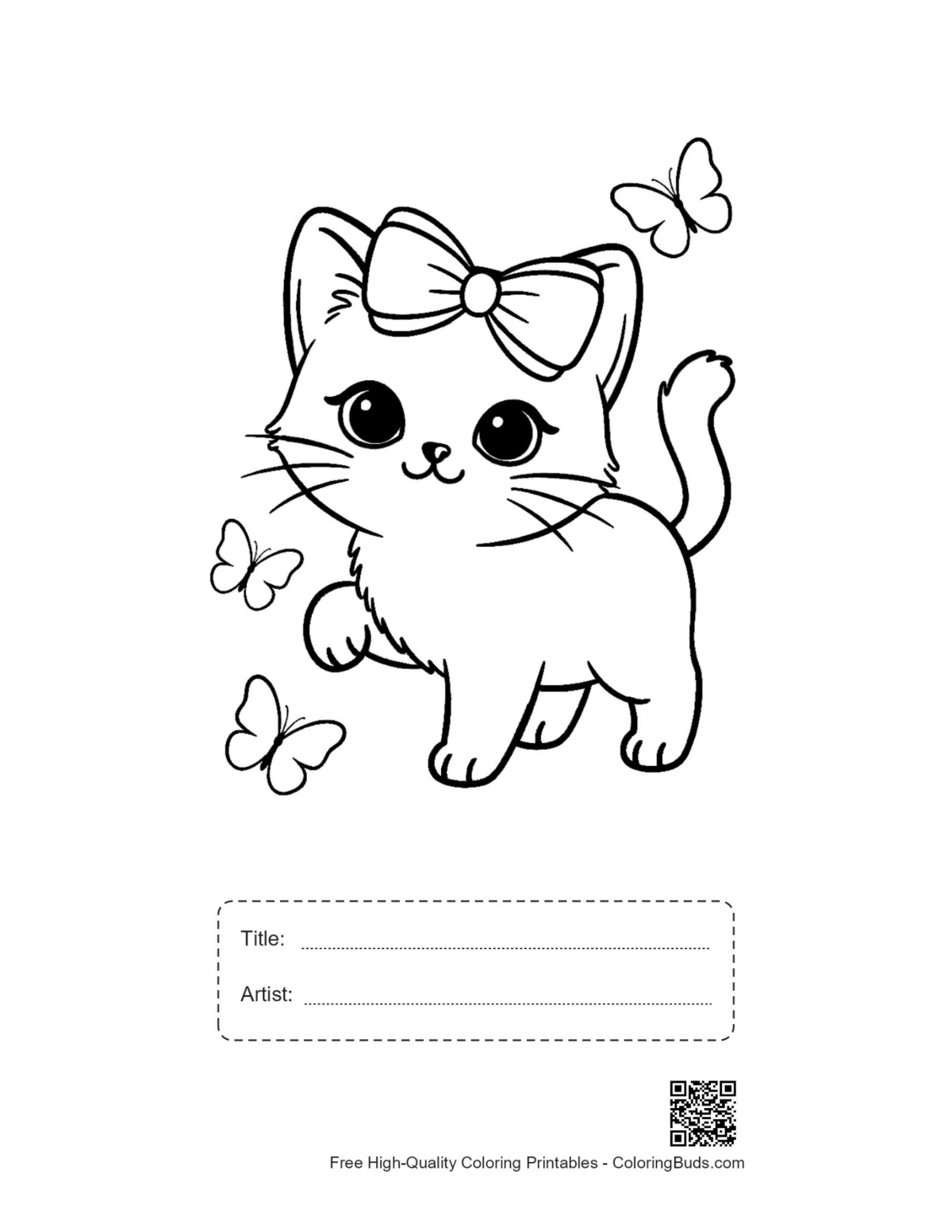 Siamese kitten chasing butterfly printable with title box