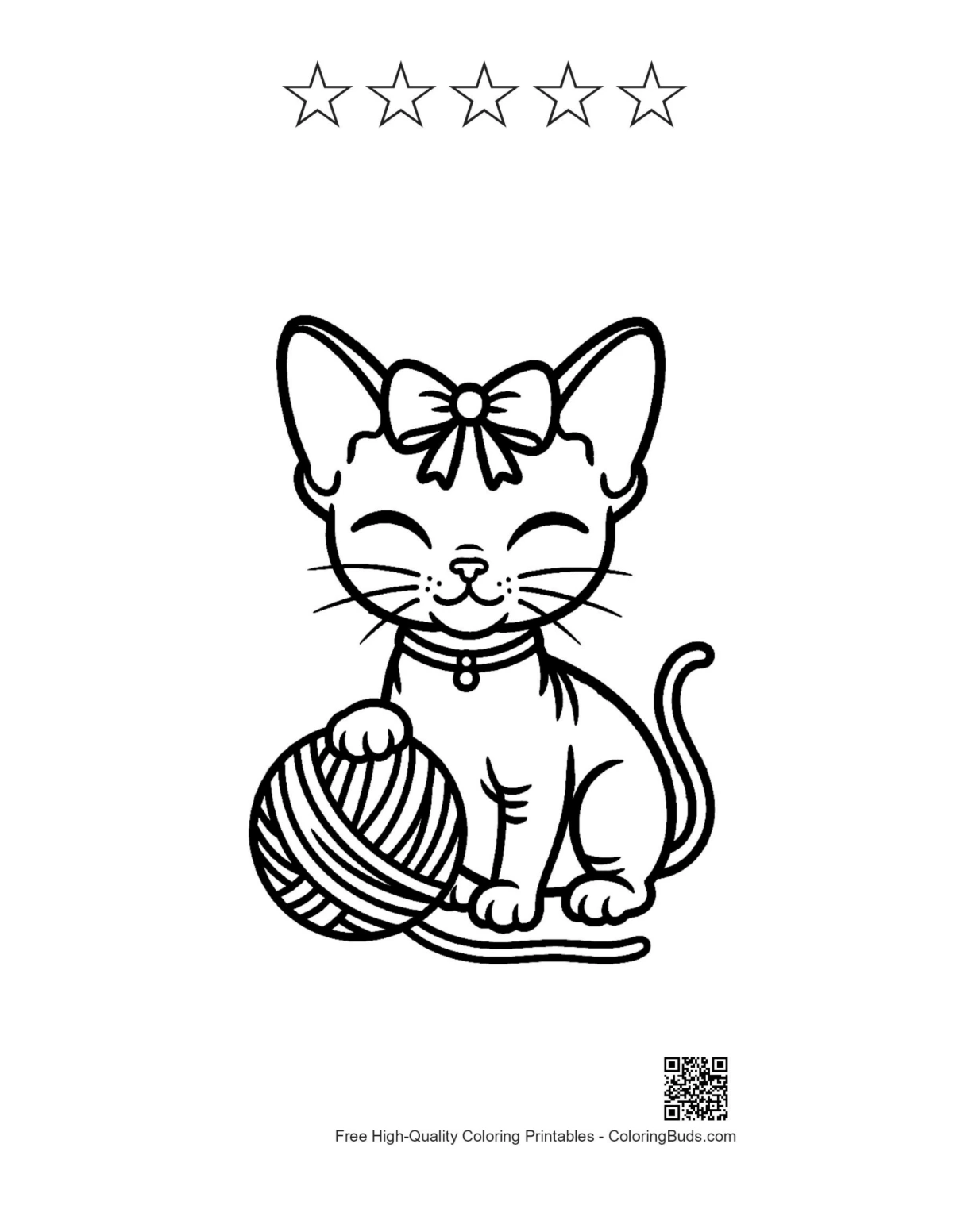 Cute Sphynx with 5 star outline printable sheet