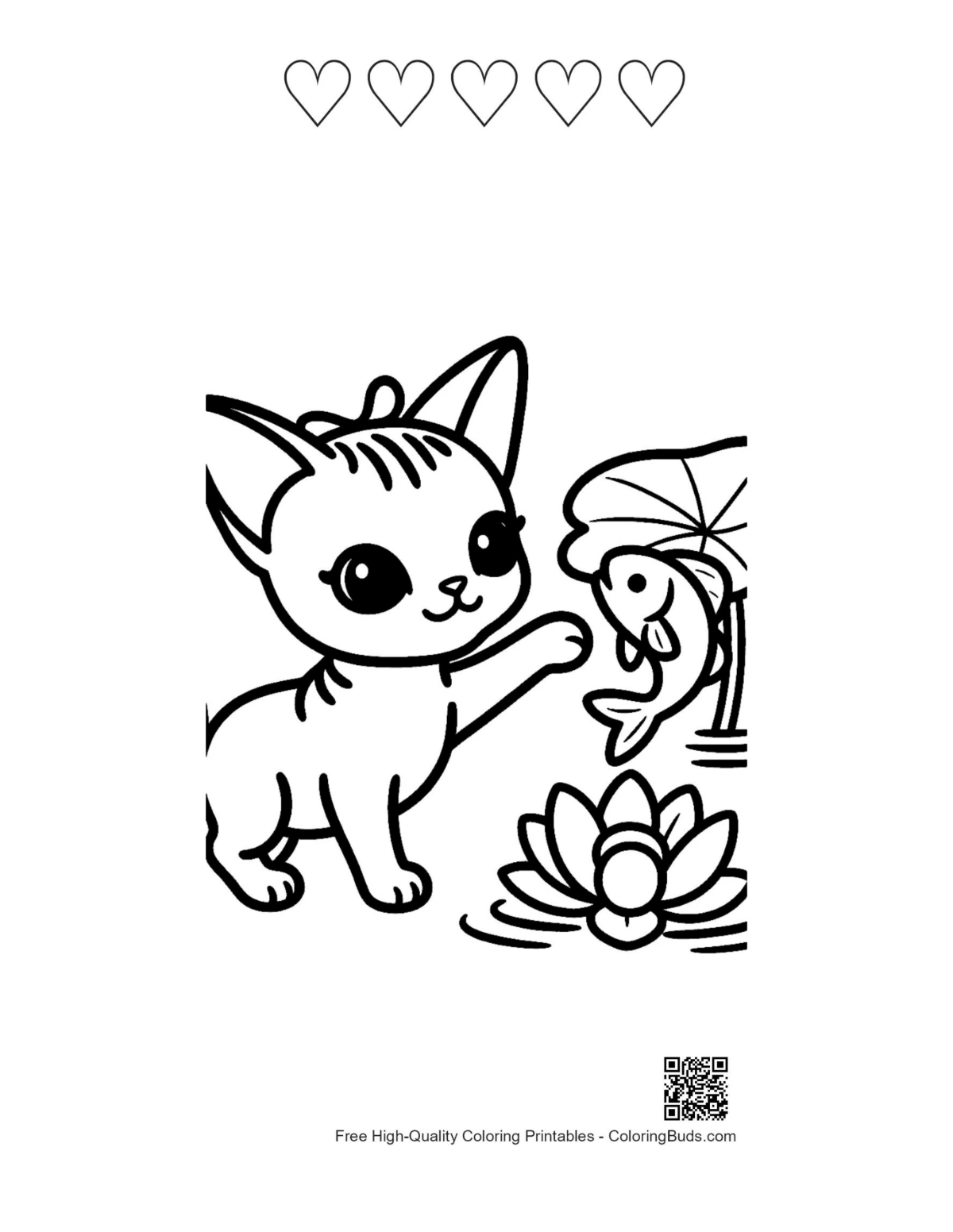 Easy Sphynx printable with 5 hearts