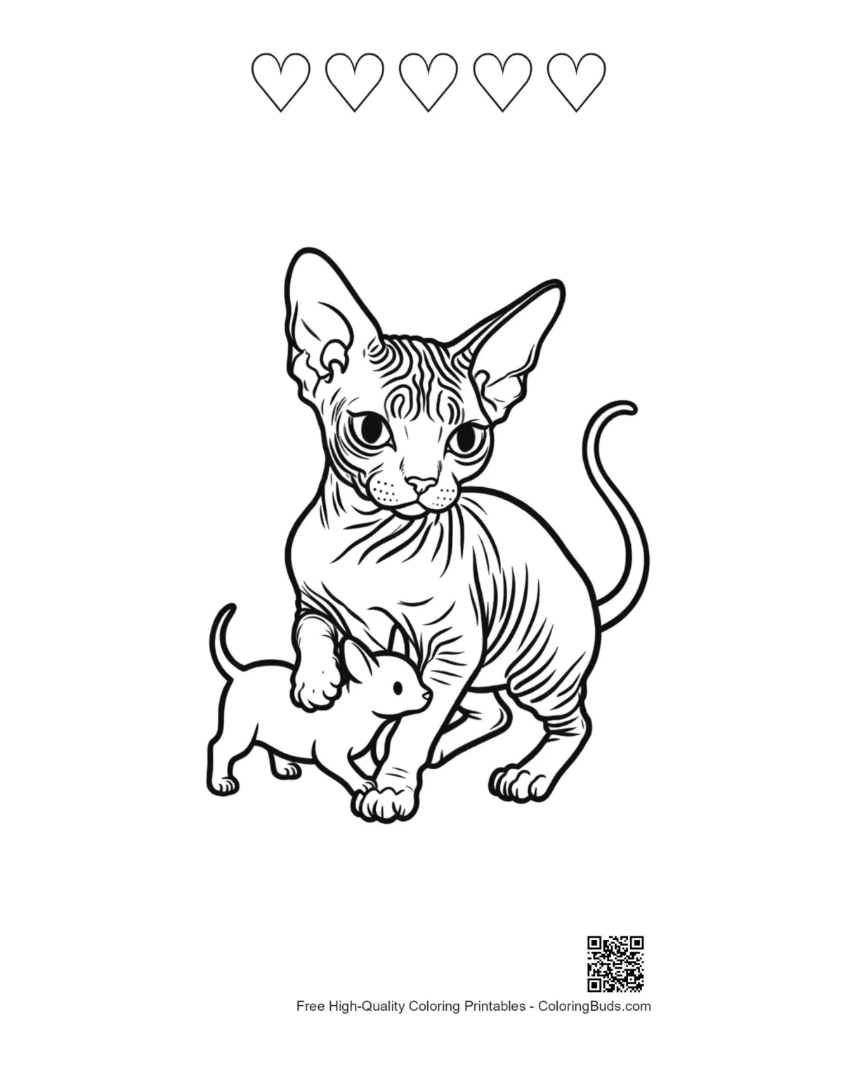 Sphynx cat outline printable with heart details