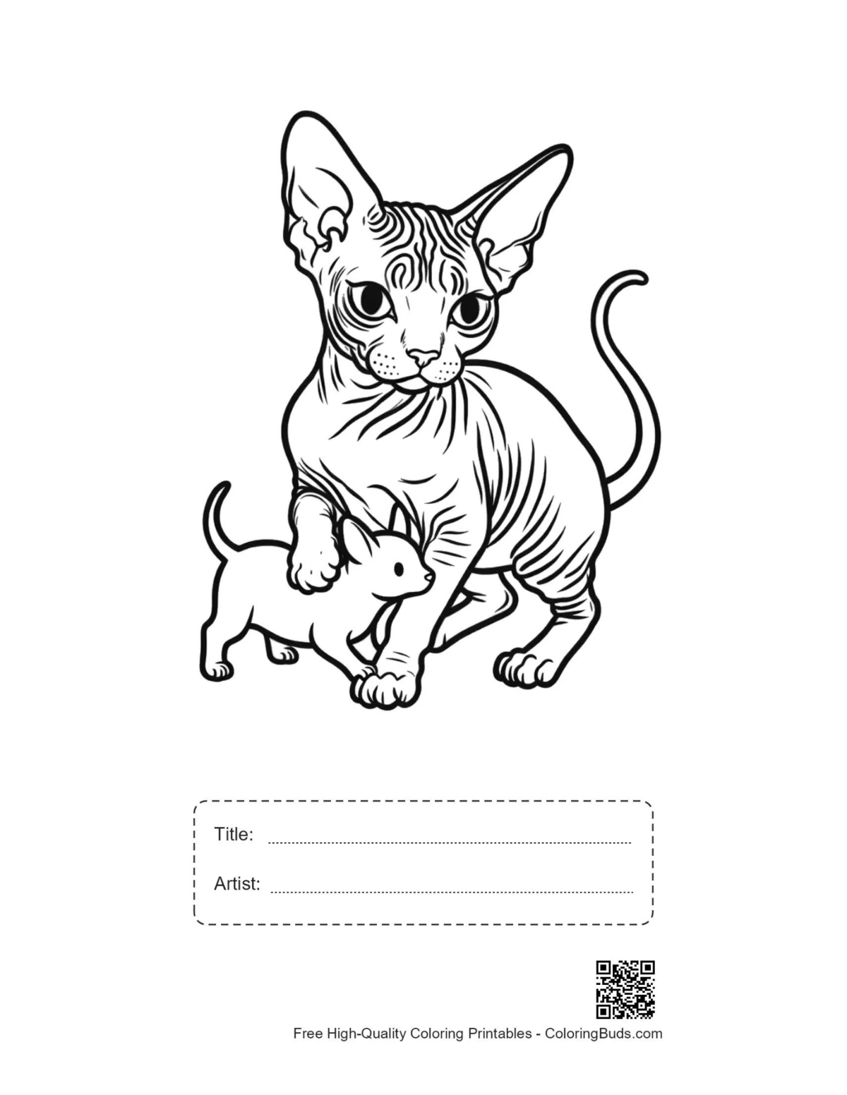 Printable Sphynx cat kitten outline with title box