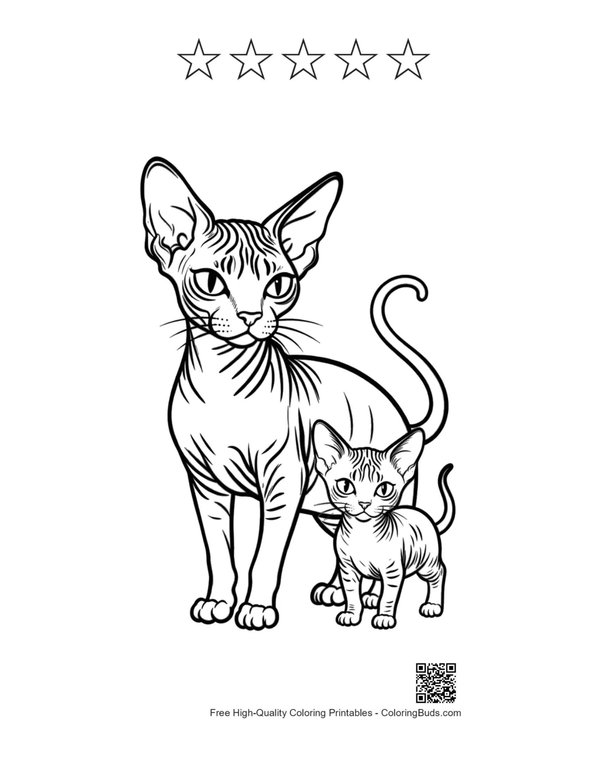 Sphynx printable with 5 star outlines