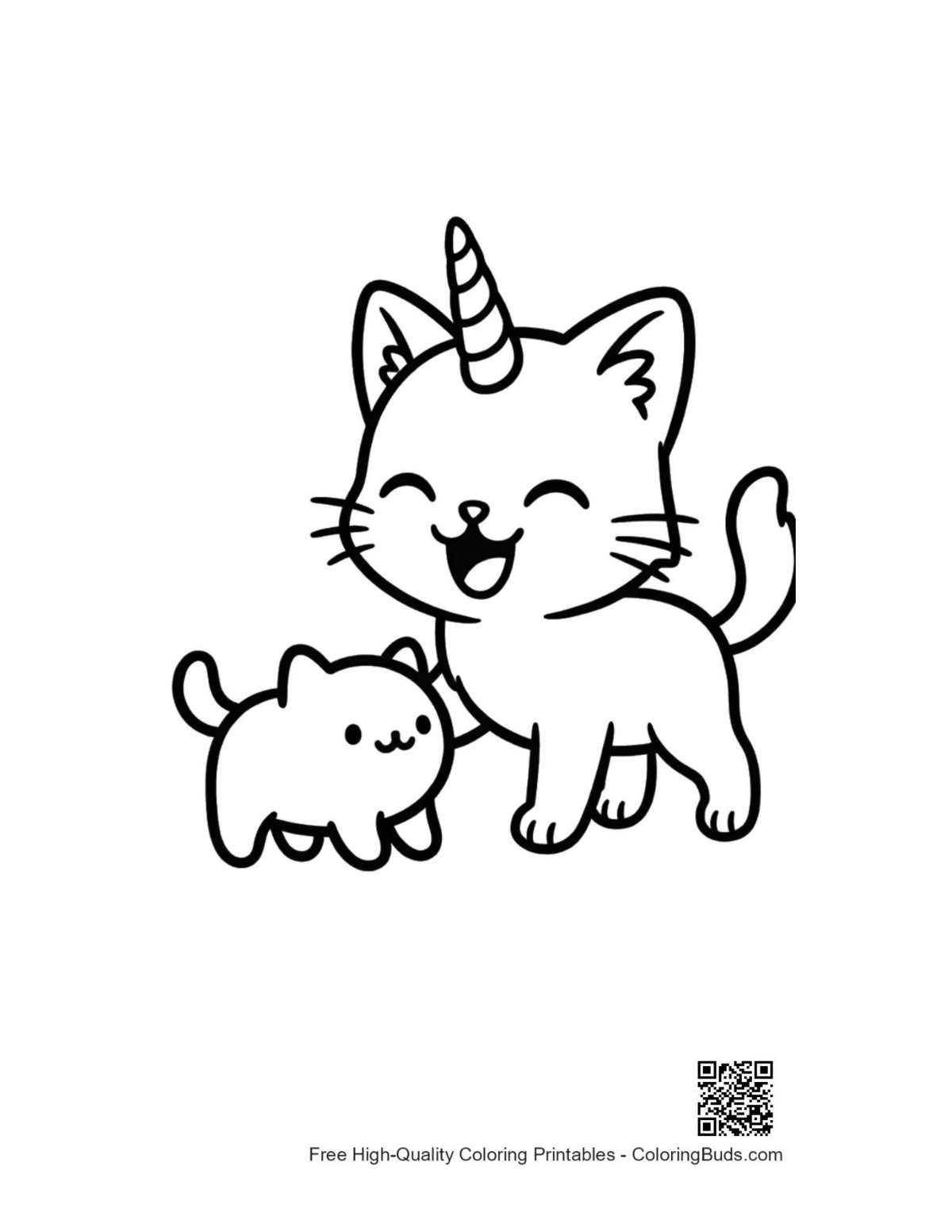 Cute unicorn cat and kitten duo illustration