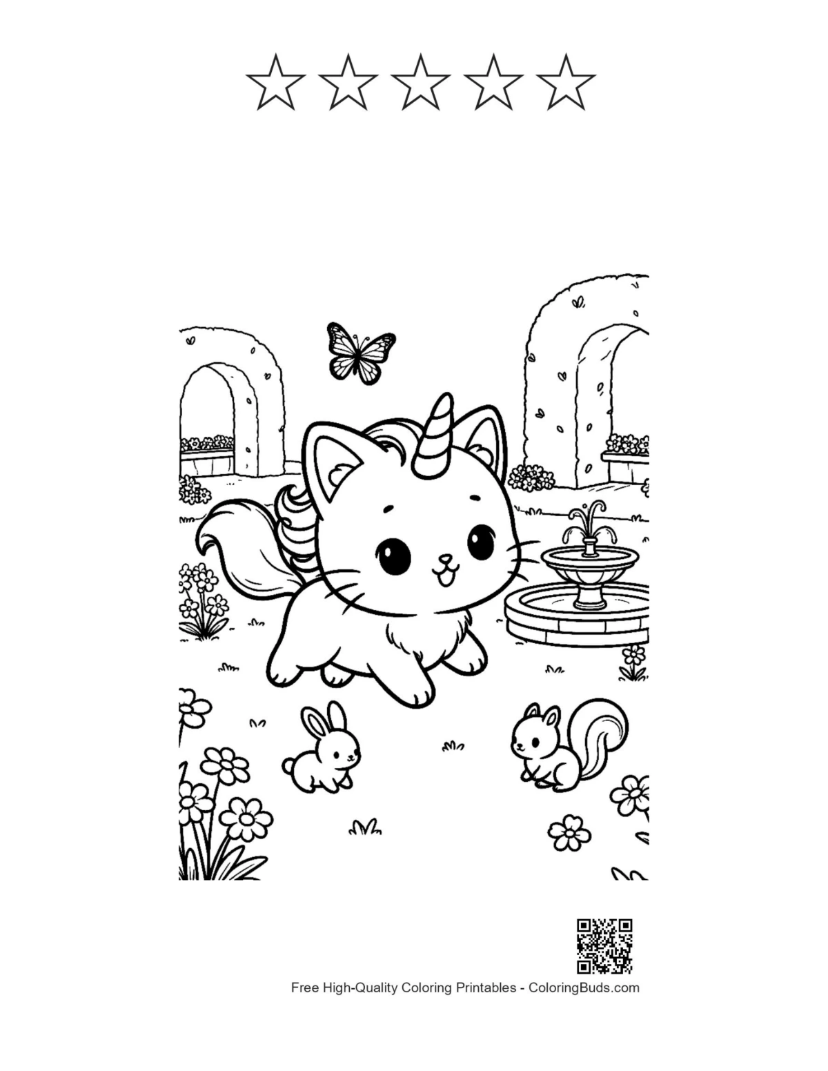 Caticorn kitten printable with 5 star outlines