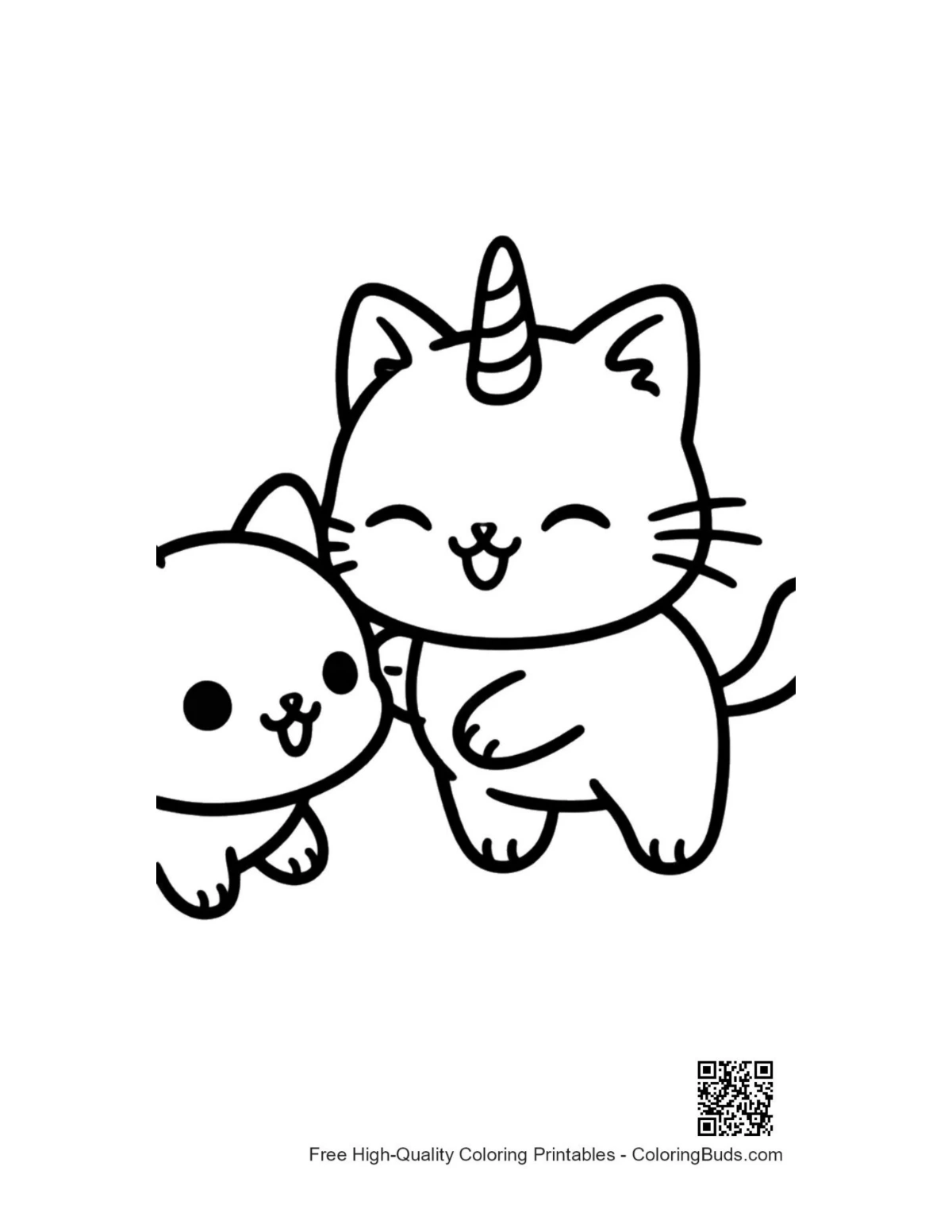 Cute unicorn cat hugging tiny kitten illustration