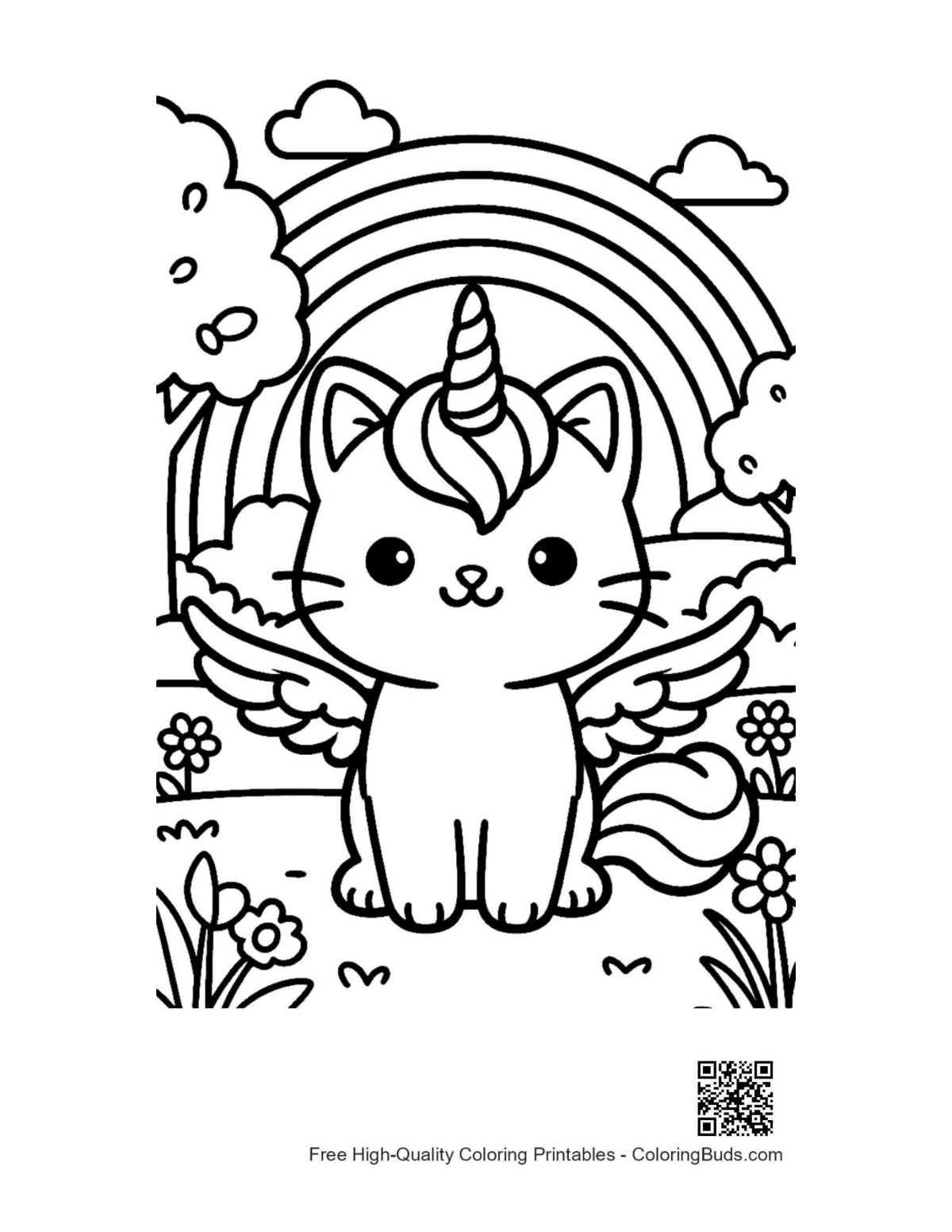 Unicorn cat printable coloring page