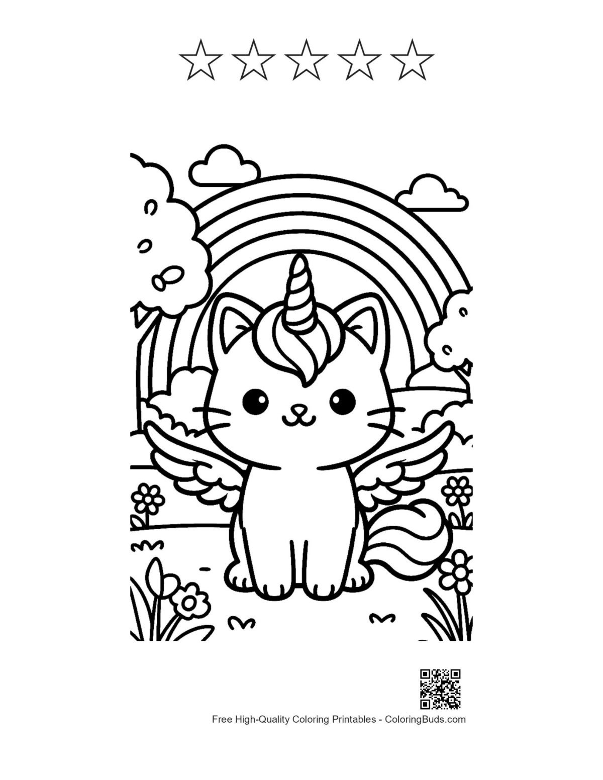 Unicorn cat printable with stars