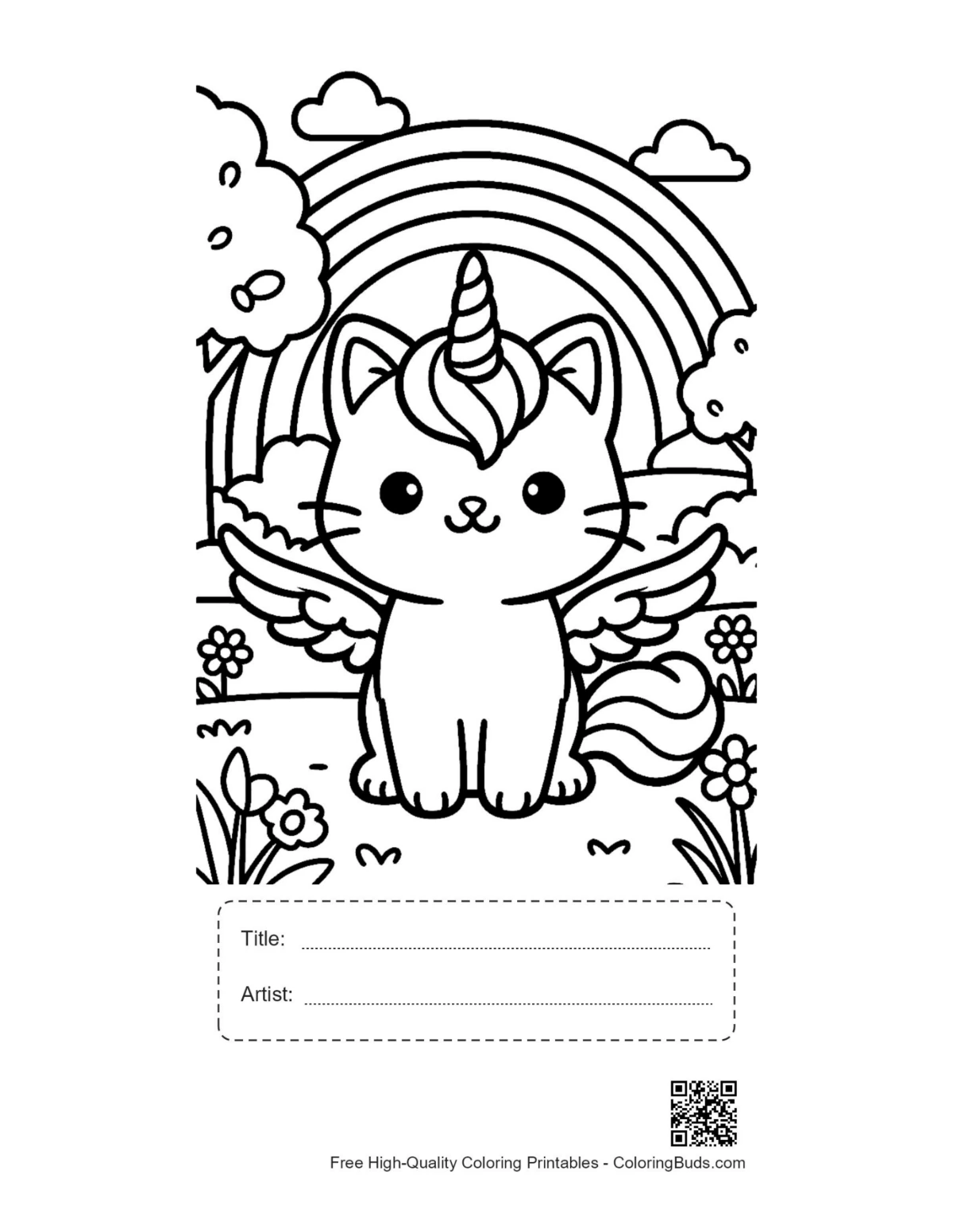 Printable unicorn cat with title box
