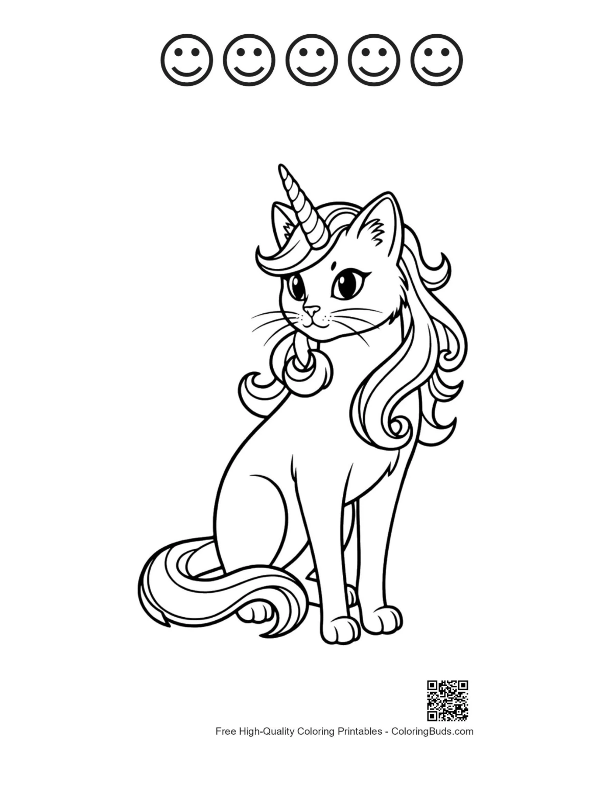 Unicorn cat coloring with happy faces